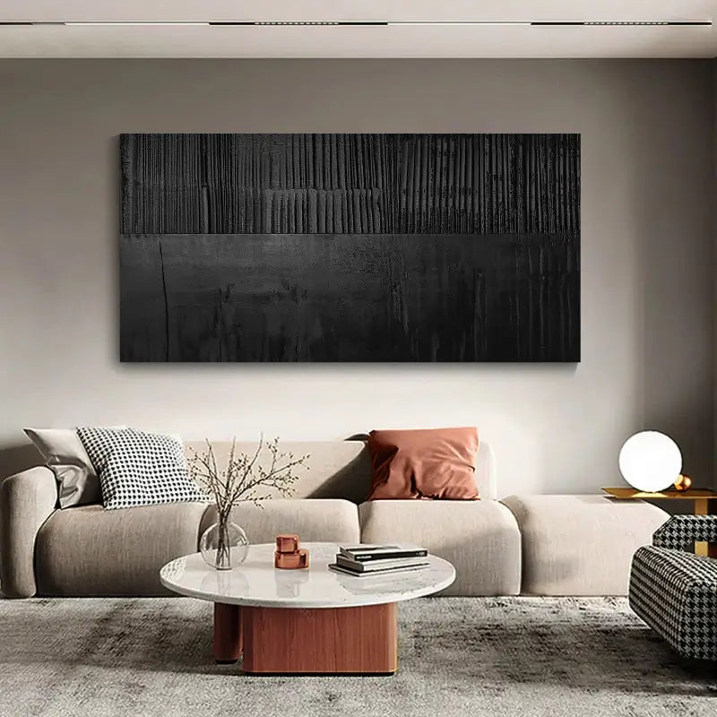Black Minimalist Textured Painting Canvas Wall Art - Modern Abstract Home Decor for Living Room, Bedroom & Office | Premium Quality #MZ016