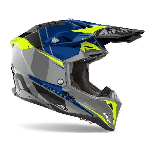Airoh Aviator 3 Push Gloss Blue Motorcycle Helmet - DOT & ECE Certified Full Face Helmet for Street Biking, Cruiser & Commuting - Lightweight & Ventilated for Comfort & Safety