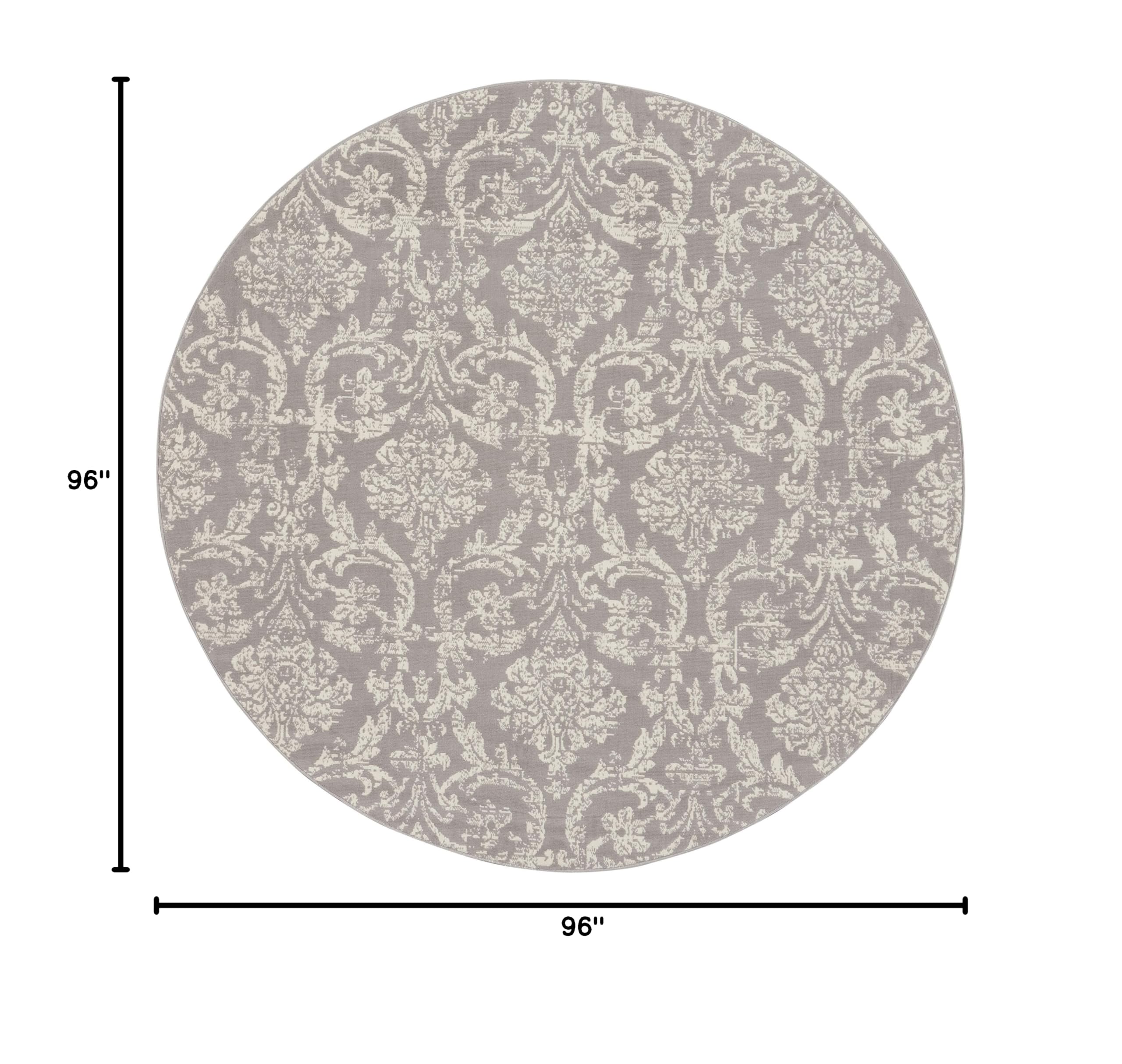 Nourison Jubilant Damask Grey 8' Round Area Rug - Easy Cleaning, Non-Shedding, Soft & Durable - Perfect for Bedroom, Living Room, Dining Room & Kitchen Decor (8' Round) - Ideal for Home, Office & High-Traffic Areas