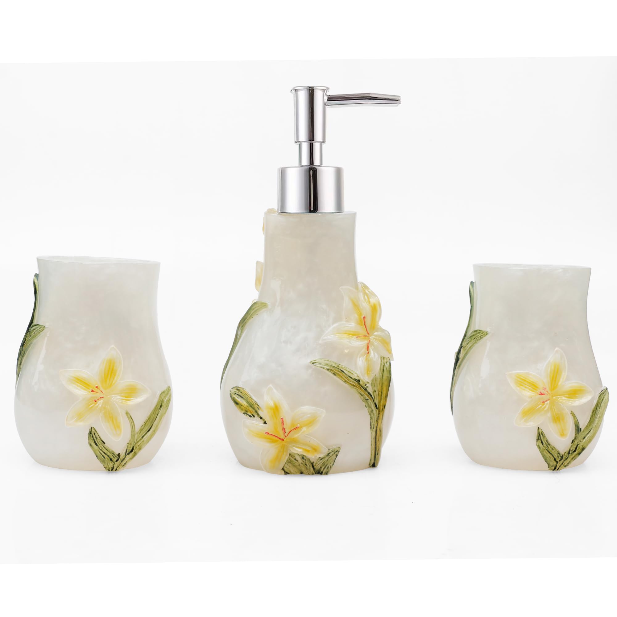 Elegant Butterfly Pattern Bathroom Vanity Set - Soap Dispenser, Toothbrush Holder, Soap Dish & Tumblers | Perfect for Home Decor, Housewarming Gift & Spa-Like Bathroom Experience