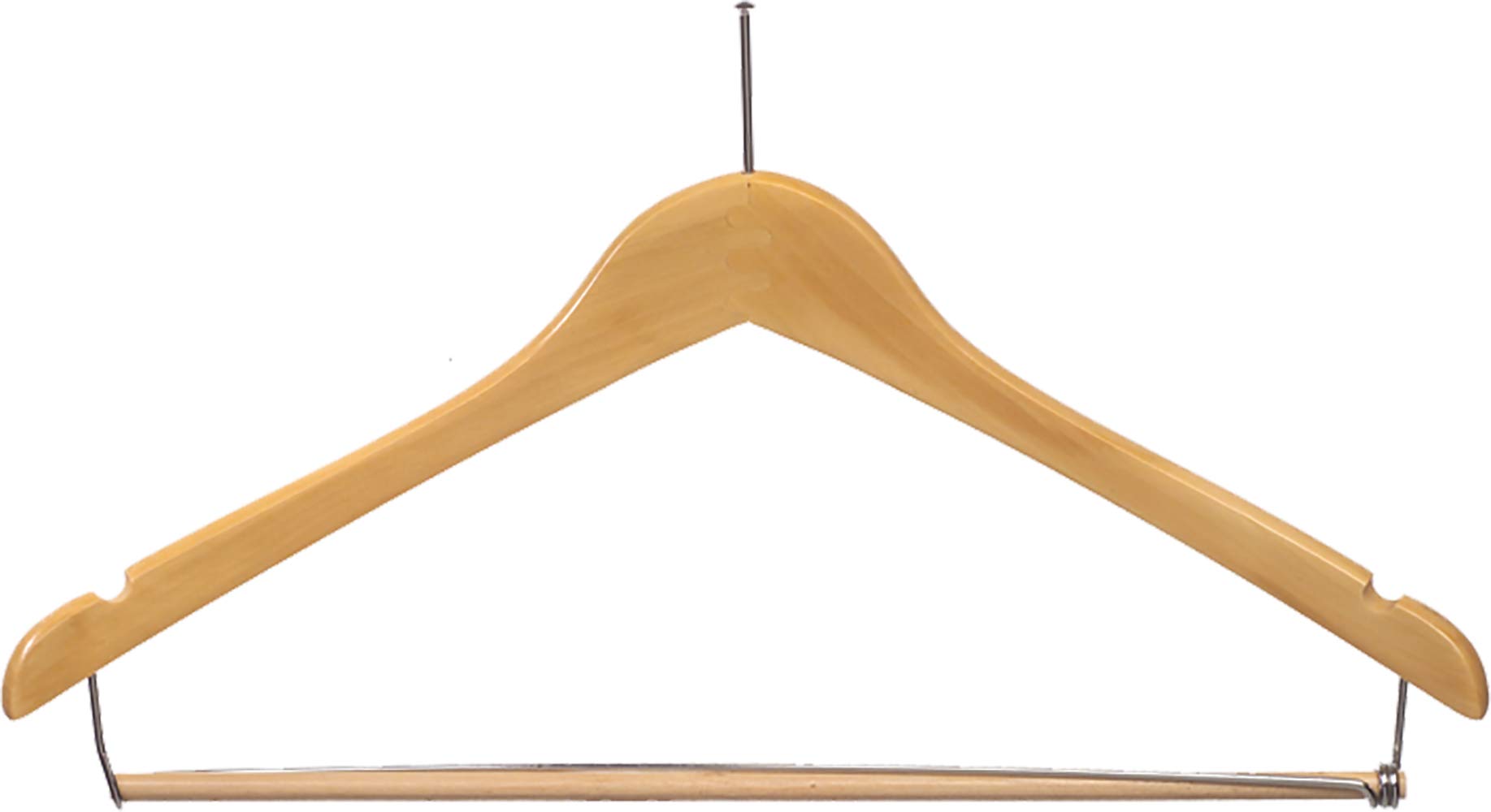 17 Inch Curved Wooden Suit Hangers with Locking Bar & Anti-Theft P-Nail Hook - Natural Finish, Notched Design (Box of 50) by The Great American Hanger Company - Perfect for Dry Cleaning, Retail Stores & Home Closet Organization