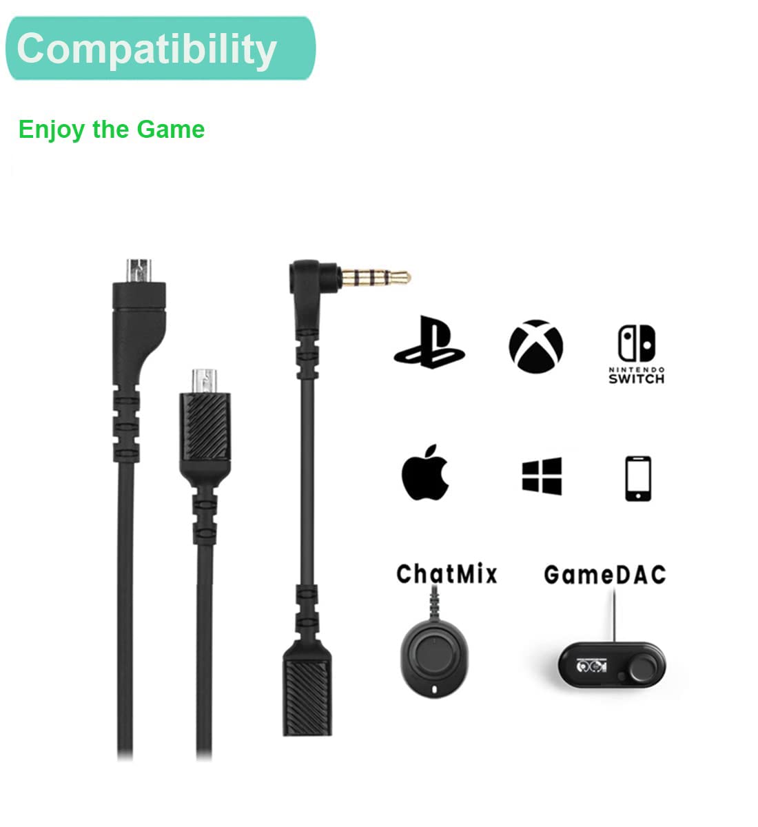 SteelSeries Arctis Replacement Audio Cable - Compatible with Arctis 7/5/3/Pro Wireless/Pro Gaming Headsets - 3.5mm Male to Female Adapter Included - Perfect for Gaming, Streaming & Home Office Use