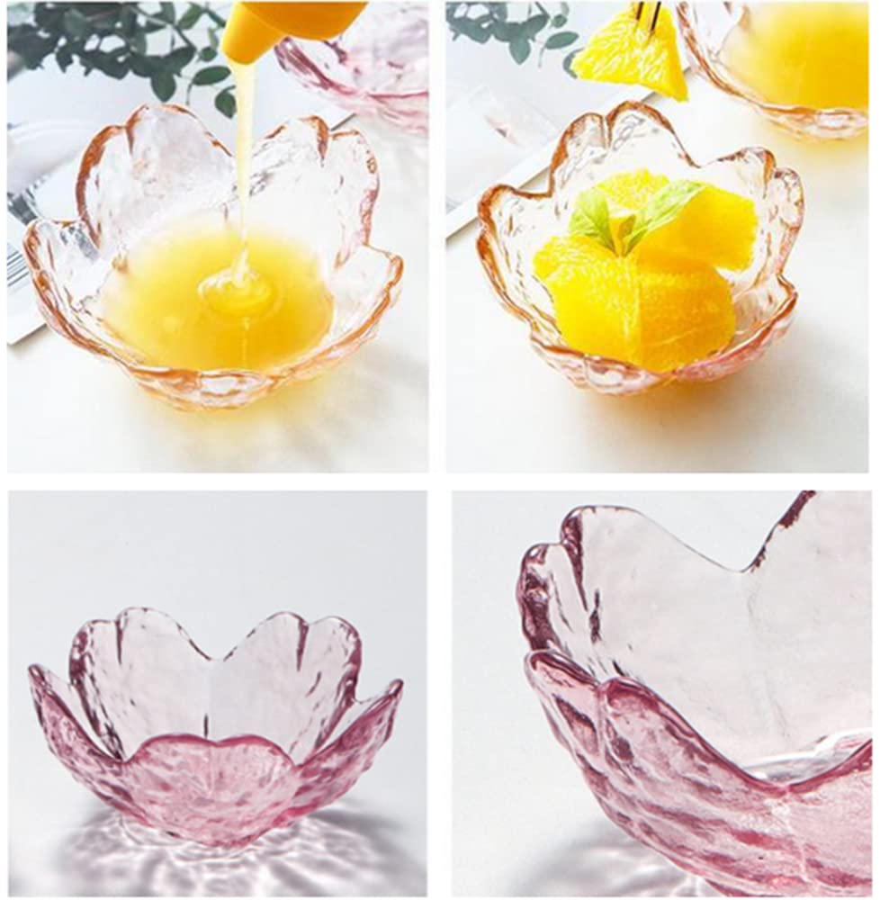 6 Pcs Sakura-Shaped Glass Seasoning Dishes - 3.4 Inch Small Dipping Bowls, Appetizer Plates & Cute Crystal Dessert Bowls in Pink - Perfect for Sushi, Soy Sauce, Snacks & Party Serving