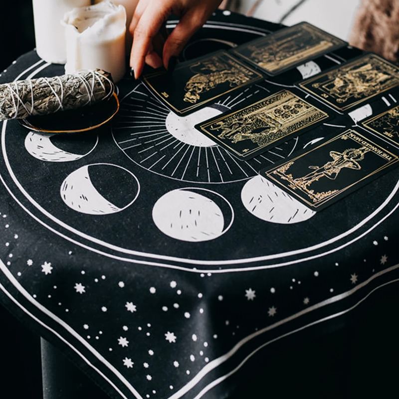 Moon Phases Tarot Altar Cloth - Premium Divination Mat for Tarot Readings, Wiccan Rituals & Spiritual Practices - Perfect for Witchcraft, Meditation & Sacred Space Decor