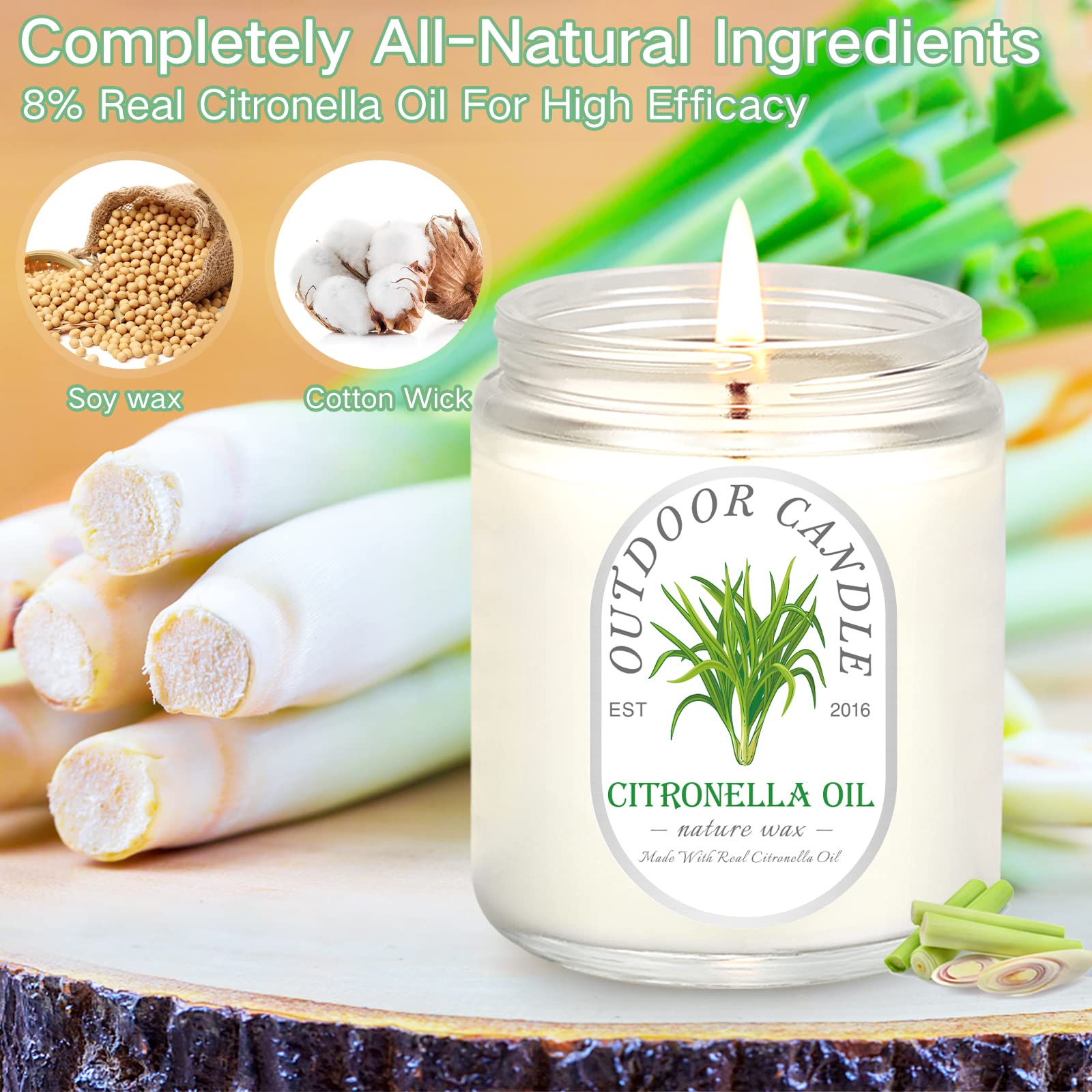 6-Pack Citronella Candles - 7.1oz Soy Wax for Outdoor & Indoor Use - 270 Hours Burn Time - Perfect for Garden, Patio & Balcony