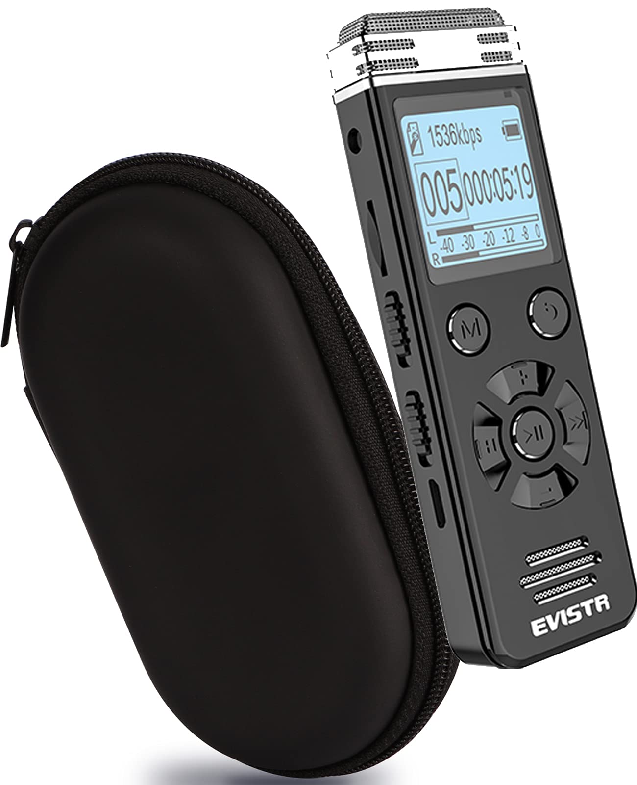 EVISTR V508 Digital Voice Recorder with 16GB Memory, Noise Reduction & USB - Portable Audio Recording Device for Lectures, Meetings, Interviews - Includes Protective Case for Safe Storage & Travel