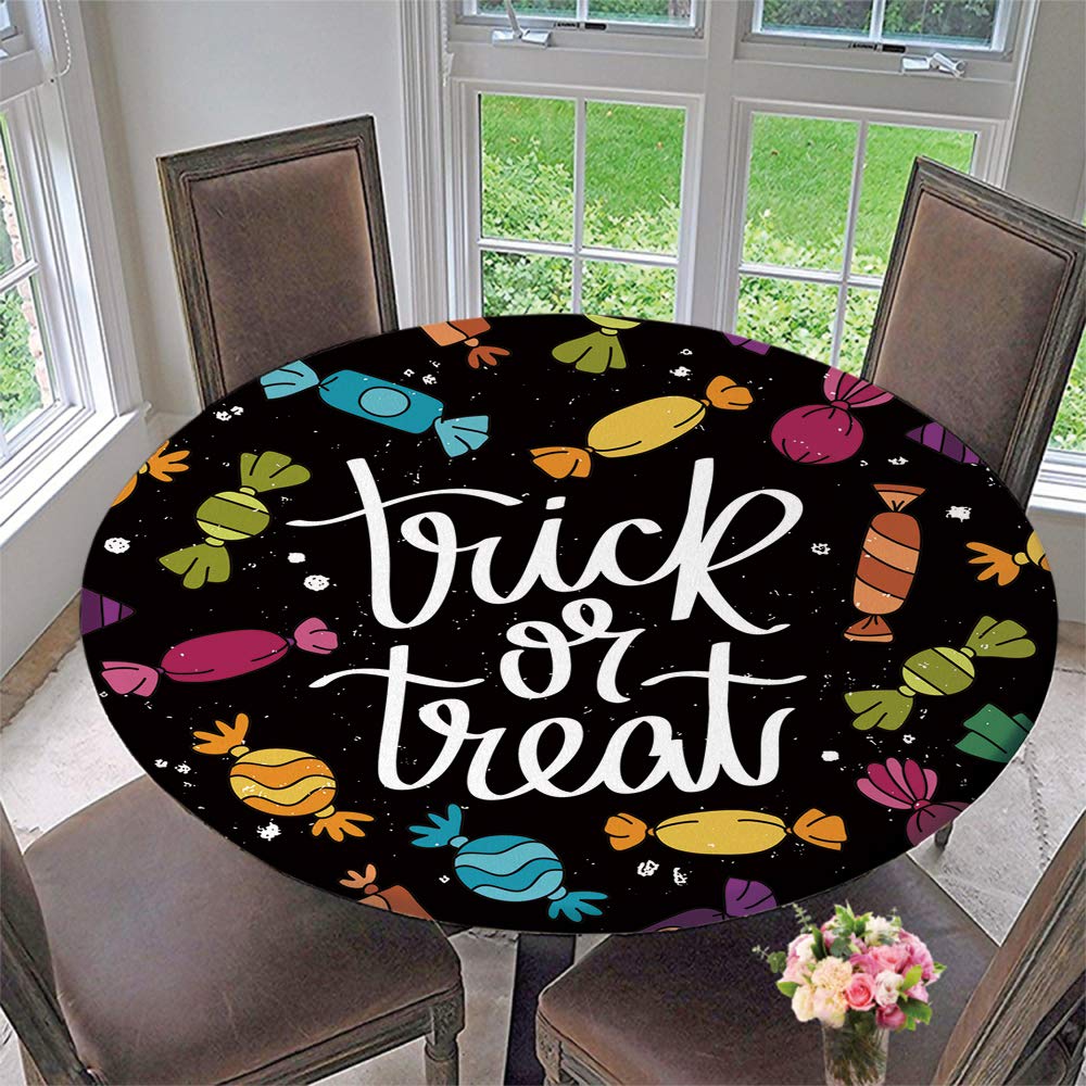 Waterproof Elastic Round Table Cover - Halloween Lettering & Calligraphy Design, Fits 59