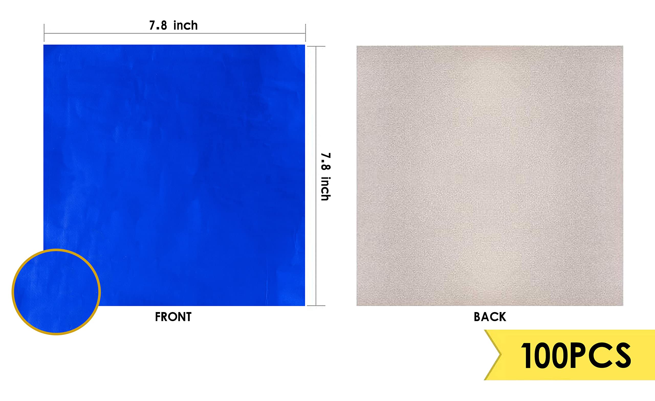 100pcs Navy Blue Foil Candy Bar Wrappers - 7.8x7.8 Inch Square Chocolate Bar Wrappers, Aluminum Foil Individual Packaging Sheets for Father's Day, 4th of July, Baby Shower & Birthday Party Decorations - Perfect for DIY Gifts, Wedding Favors and Holiday Treat Packaging