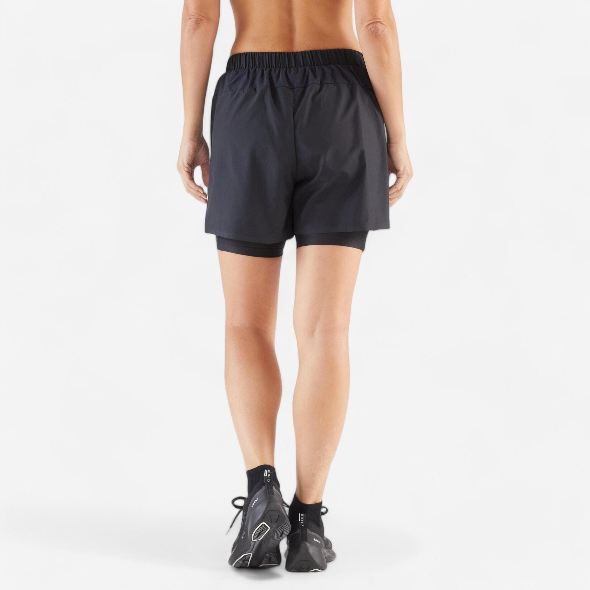Kiprun Women's Run 500 2-in-1 Compression Running Shorts - High Waist Athletic Shorts with Built-in Liner for Women - Perfect for Running, Training & Gym Workouts