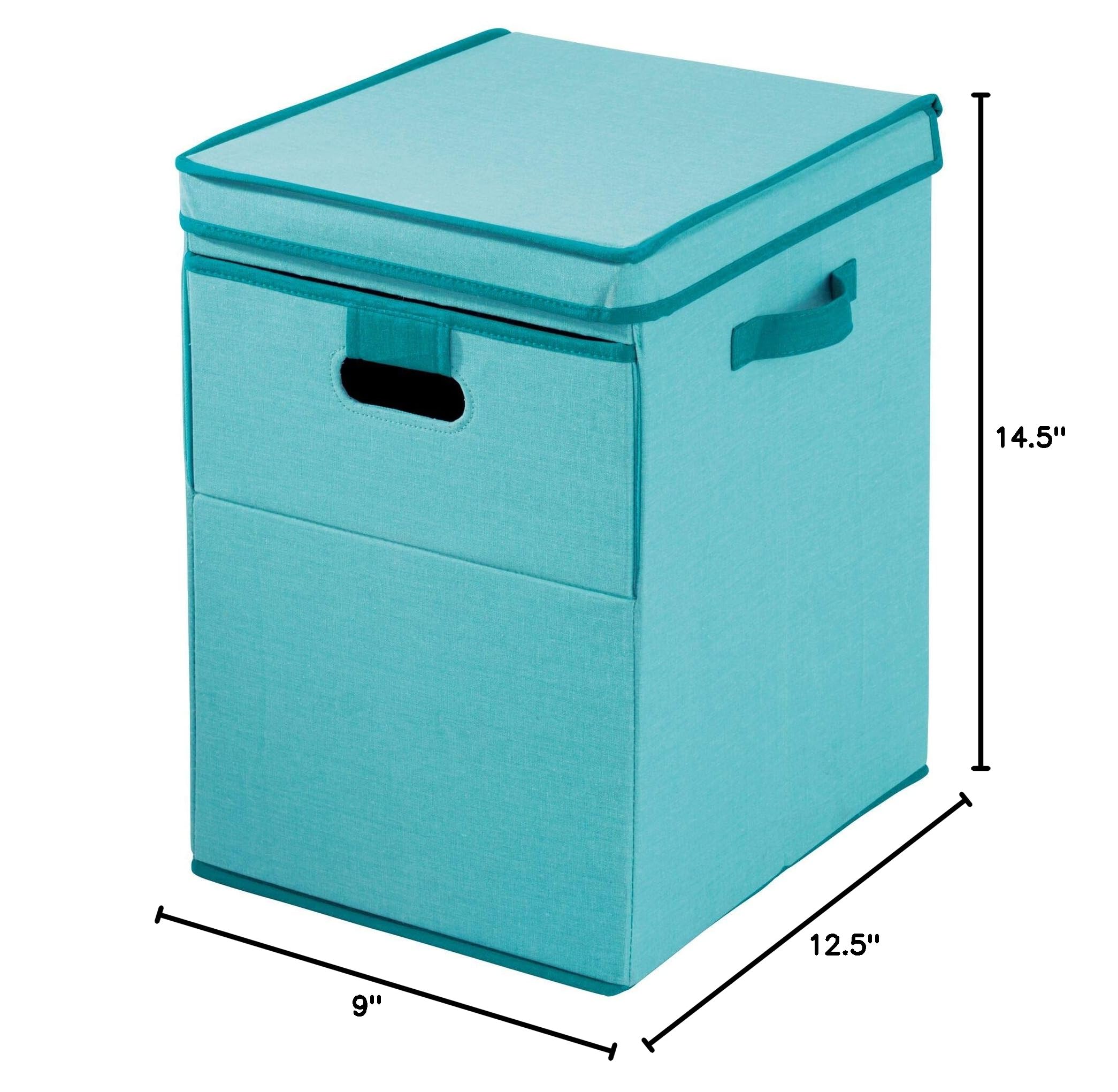 iDesign Emmy Fabric Storage Bin with Lid & Front Opening - Dual Handles for Closet, Bedroom, Nursery, Toys Organization - Teal Storage Basket for Home, Office & Kids Room Organization