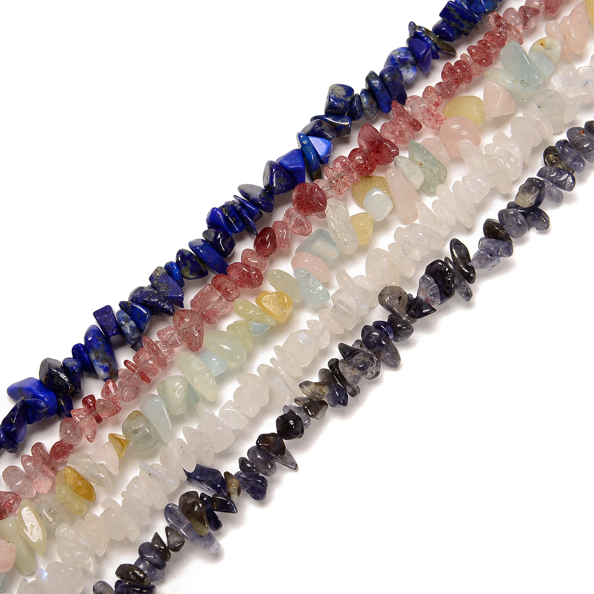 02 Mixed Gemstone Chips 6-8mm Beaded Necklace - 16
