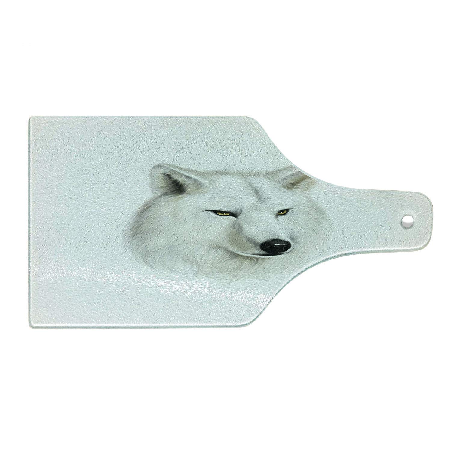 Ambesonne Wolf Tempered Glass Cutting Board - White Canine Head Wildlife Art, Decorative Serving Board with Wine Bottle Shape (Black/Beige/Yellow) - Perfect for Kitchen Prep, Charcuterie Display & Wine Pairing Parties