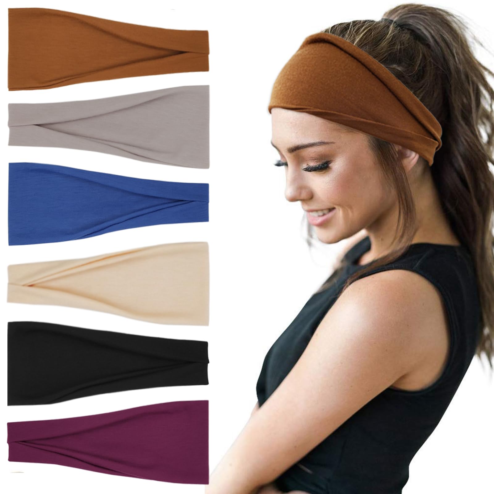 Women's Fashion Headbands - 6 Pack Wide Yoga Headbands for Workout, Sports & Hair Accessories - Perfect for Gym, Running, Yoga & Everyday Use