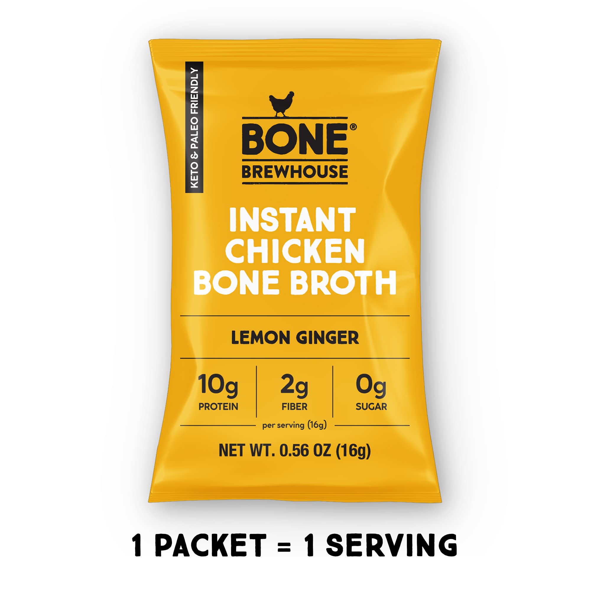 Bone Brewhouse Chicken Bone Broth Protein Powder - Lemon Ginger Flavor - Keto Paleo Friendly Instant Soup - 10g Protein per Serving - Natural Collagen Supplement - Gluten Free Dairy Free - 5 Single Serve Packets - Perfect for Post Workout Recovery, Keto Diet & Immune Support