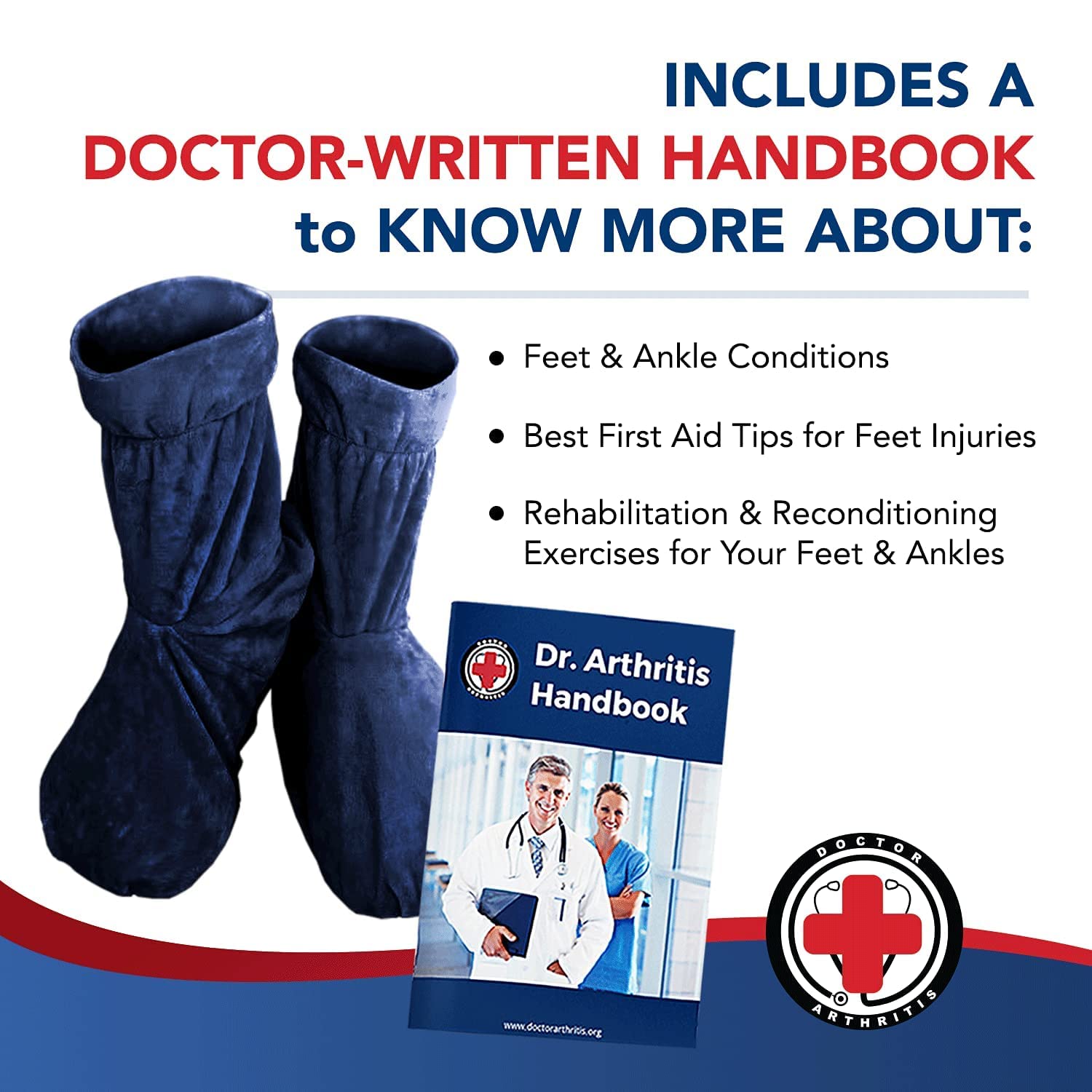 Doctor Developed Heated Booties Foot Warmers for Women & Men - Microwaveable Heating Therapy Socks with Heating Pad & Guidebook (Blue) - Perfect for Arthritis Relief, Cold Weather & Indoor Comfort