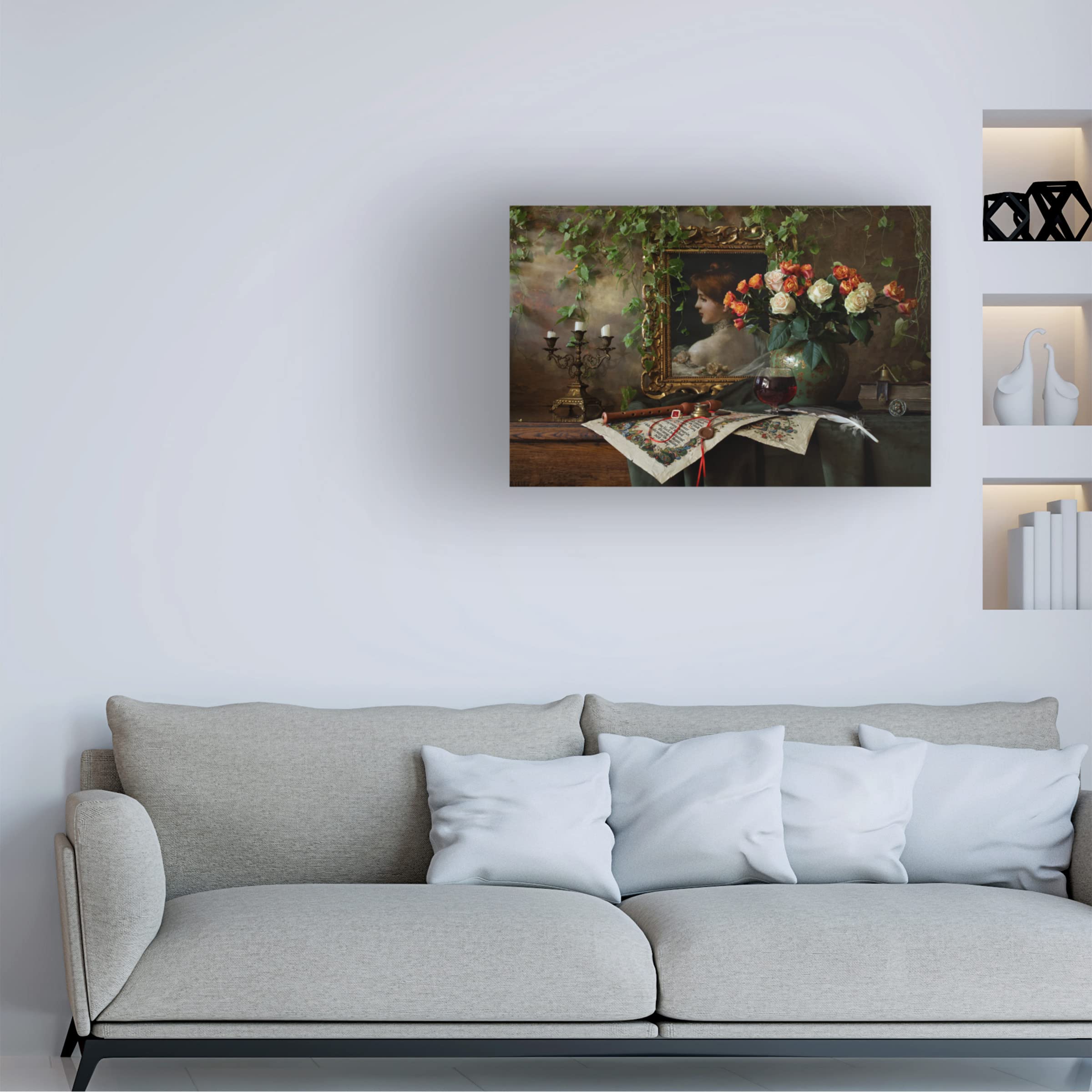 Still Life With Flowers And Picture Canvas Art Print by Andrey Morozov - Floral Wall Decor for Living Room, Bedroom & Office - Trademark Fine Art Collection