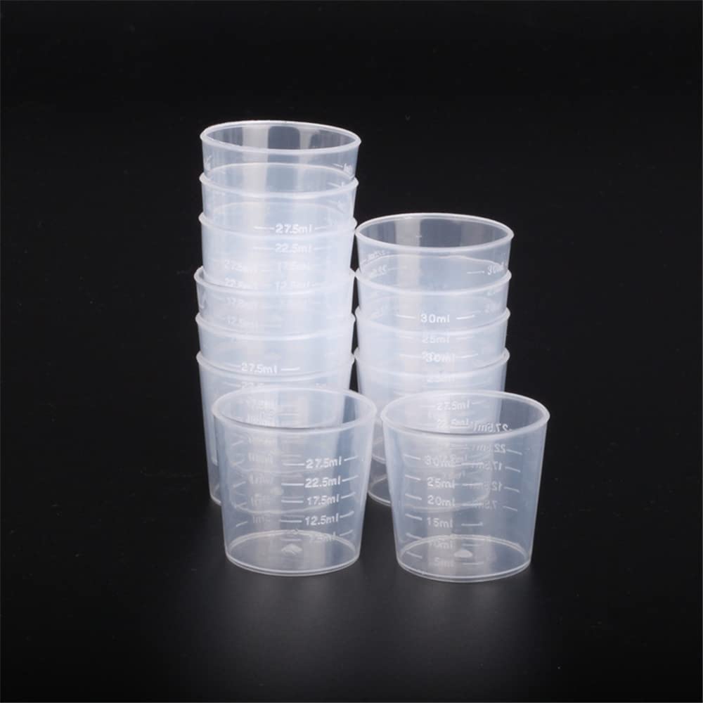 10-Pack 30ml Plastic Liquid Measuring Cups - Clear Transparent Graduated Kitchen Tools for Cooking, Baking, Medicine & Essential Oils | Perfect for Home, Lab & DIY Projects