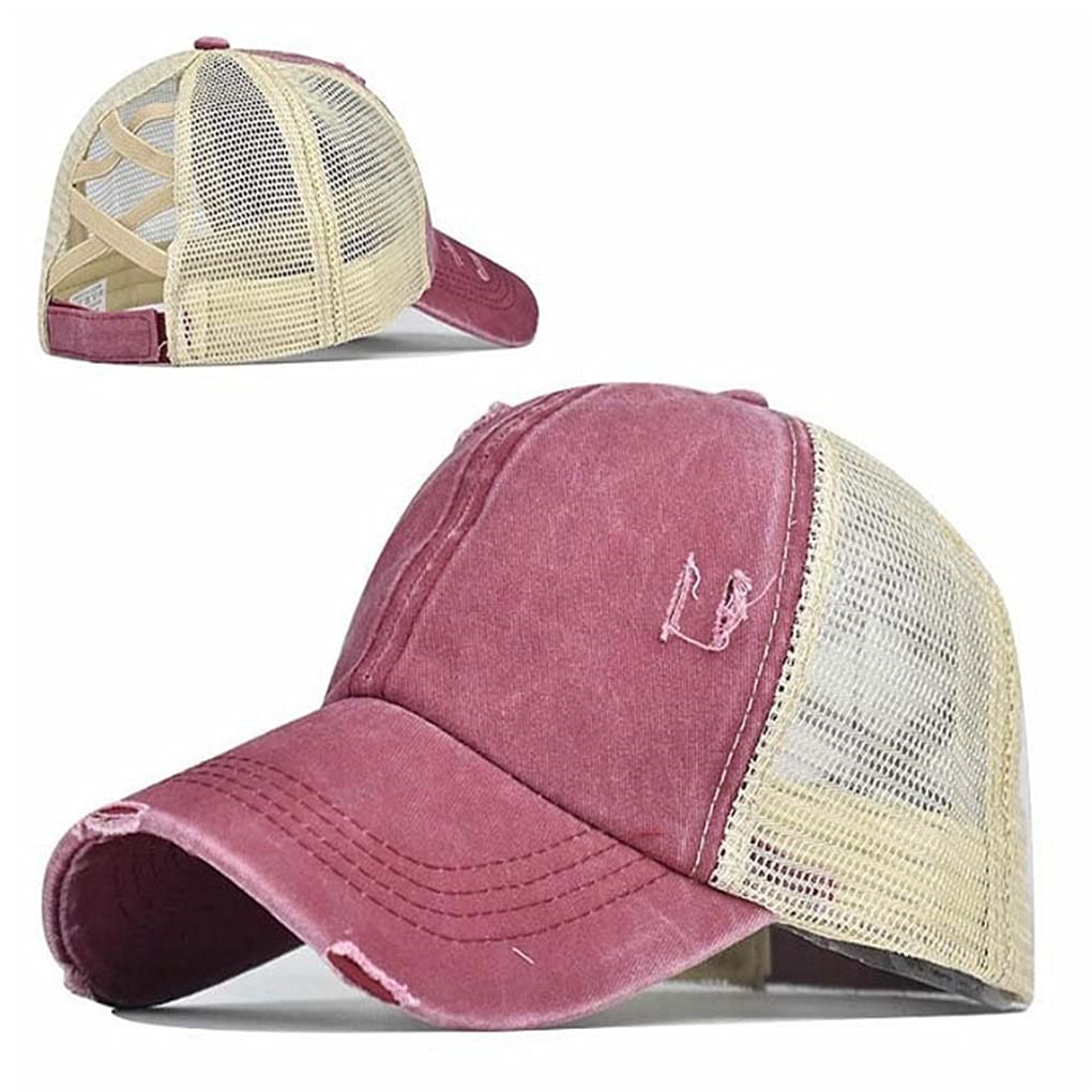 **Vintage Criss Cross Distressed Baseball Caps - Breathable Mesh Trucker Hats for Women, Outdoor Sun Protection & Casual Style - Perfect for Sports, Hiking, and Everyday Wear**