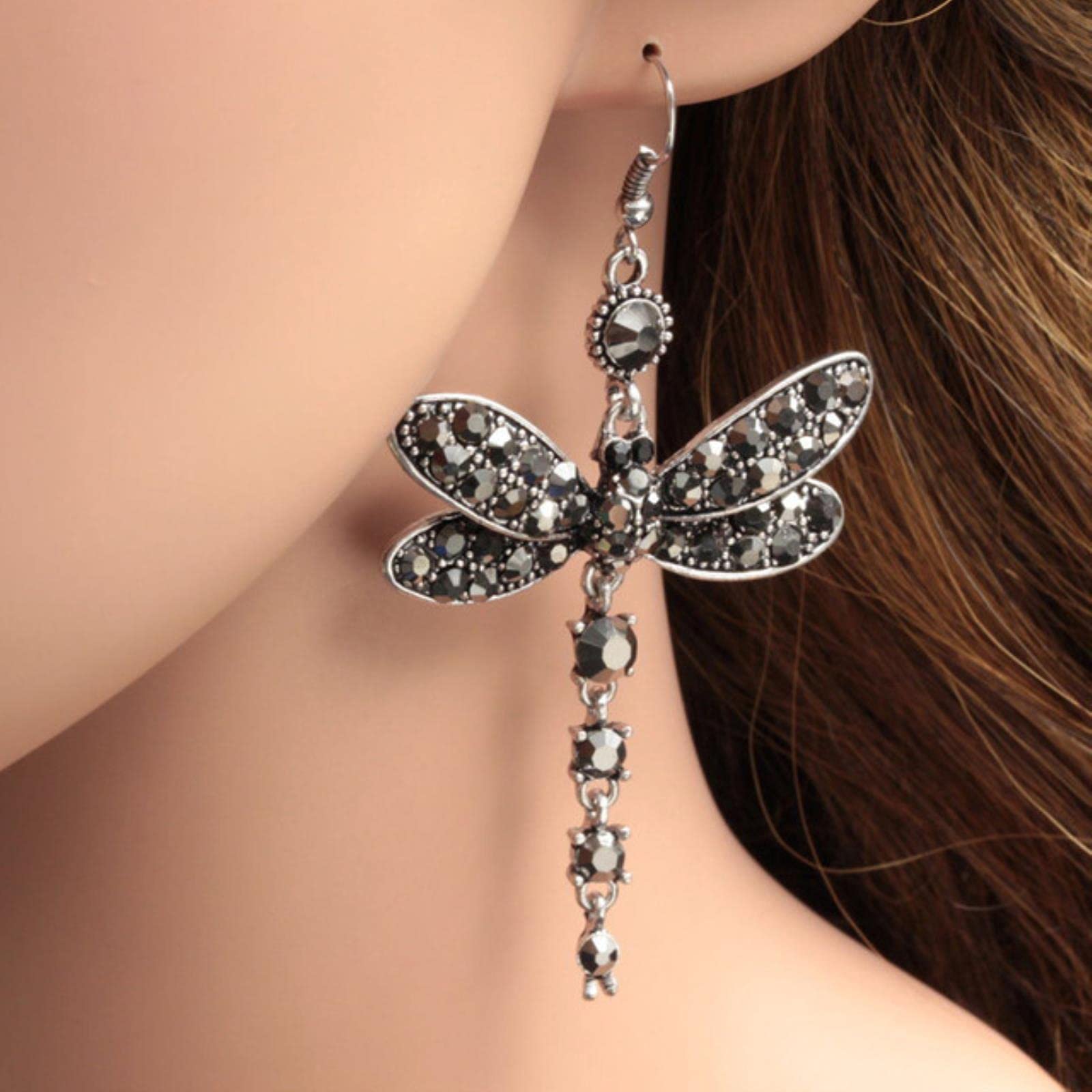 Vintage Bohemian Dragonfly Crystal Earrings for Women - Rainbow Blue Green Stone Drop Dangle Earrings, Silver Tone Jewelry for Party, Wedding & Everyday Wear