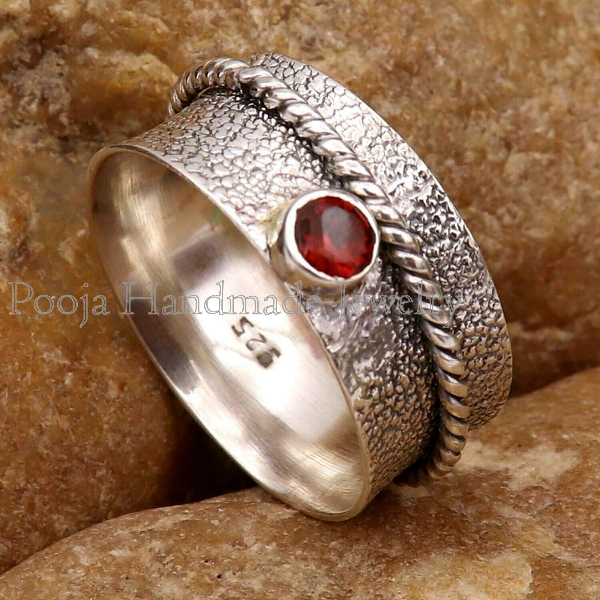 925 Sterling Silver Red Garnet Spinner Ring for Women - Elegant Twisted Design Gemstone Jewelry, Perfect Wedding & Birthday Gift - Ideal for Stress Relief, Meditation & Fashion Accessories