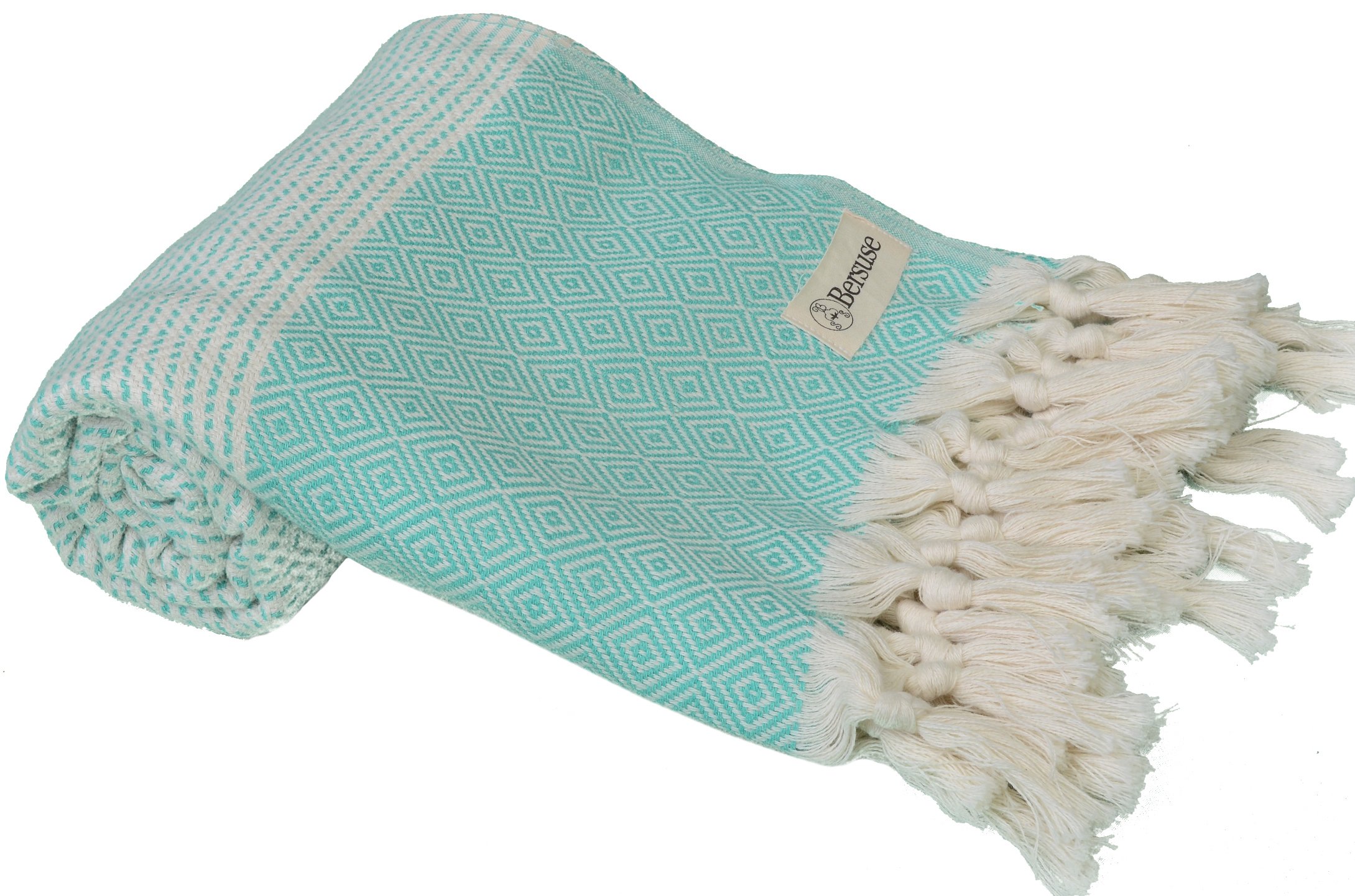 Bersuse 100% Cotton Hierapolis Turkish Towel - Ultra Absorbent Bath, Beach & Pool Towel - 37x70 Inches, Mint Green (Set of 6) - Perfect for Vacation, Spa Day, Yoga & Summer Outings