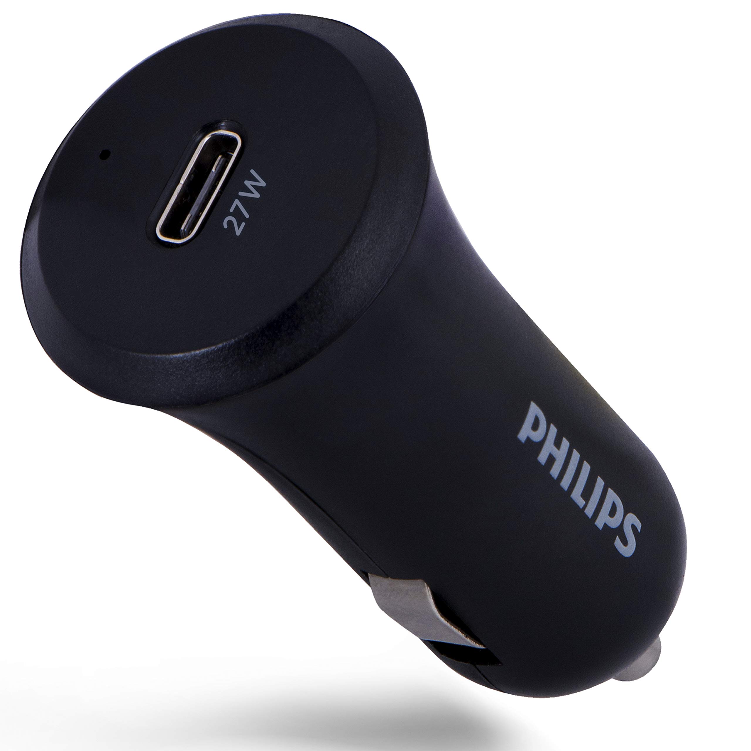 Philips 27W USB C Car Charger Fast Charging Adapter - Dual Port Cigarette Lighter Phone Charger for iPhone 16/15 Series, Samsung Galaxy, iPad & More - Perfect for Road Trips & Daily Commute (Black, DLP2559Q/37)