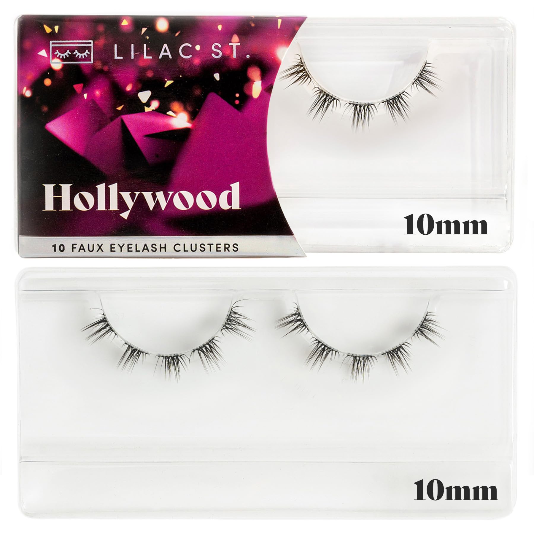 Lilac St - Hollywood Glamorous Faux Eyelash Clusters (10mm) - Wispy & Spiky DIY Lash Extensions - Lightweight Natural Look - Korean Silk Lashes - Cruelty Free & Vegan - 10 Pairs - Perfect for Parties, Weddings & Special Occasions