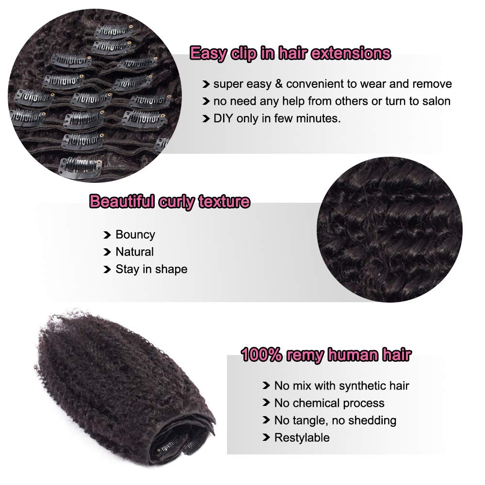 Afro Kinky Curly Clip-In Human Hair Extensions 20