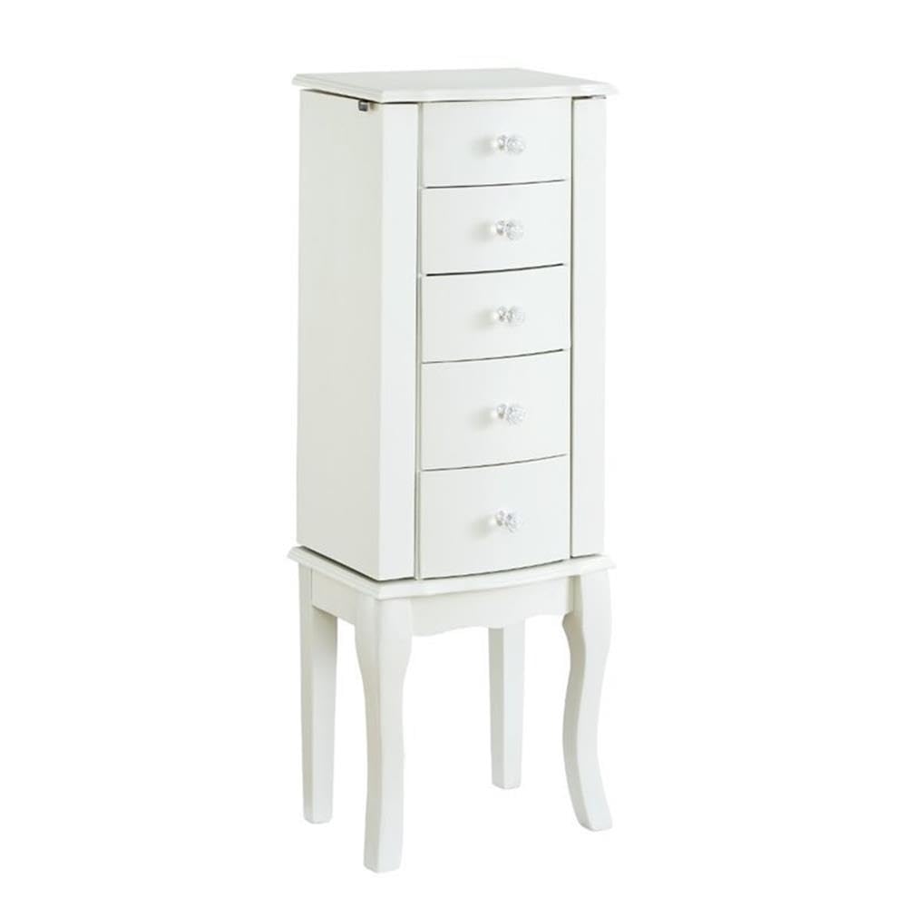 Pemberly Row Contemporary White Wood Jewelry Armoire - Stylish Jewelry Organizer for Bedroom, Closet & Dressing Room