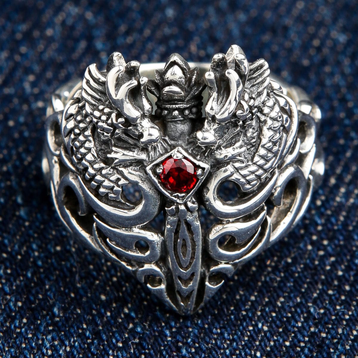 Red Garnet Medieval Sterling Silver Dragon Ring for Men & Women - Gothic Jewelry, Fantasy Lover Gift, Cosplay & Renaissance Faire Accessory
