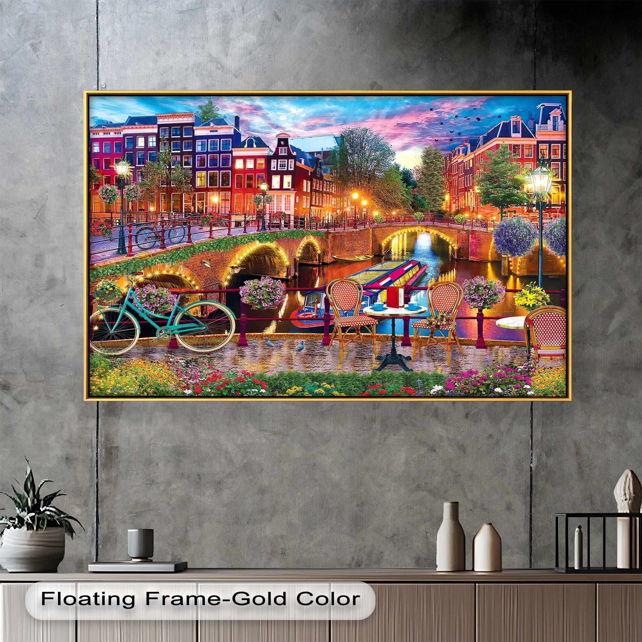 Stunning Amsterdam Sunset Oil Painting - Vibrant Cityscape Wall Art for Living Room & Office Decor
