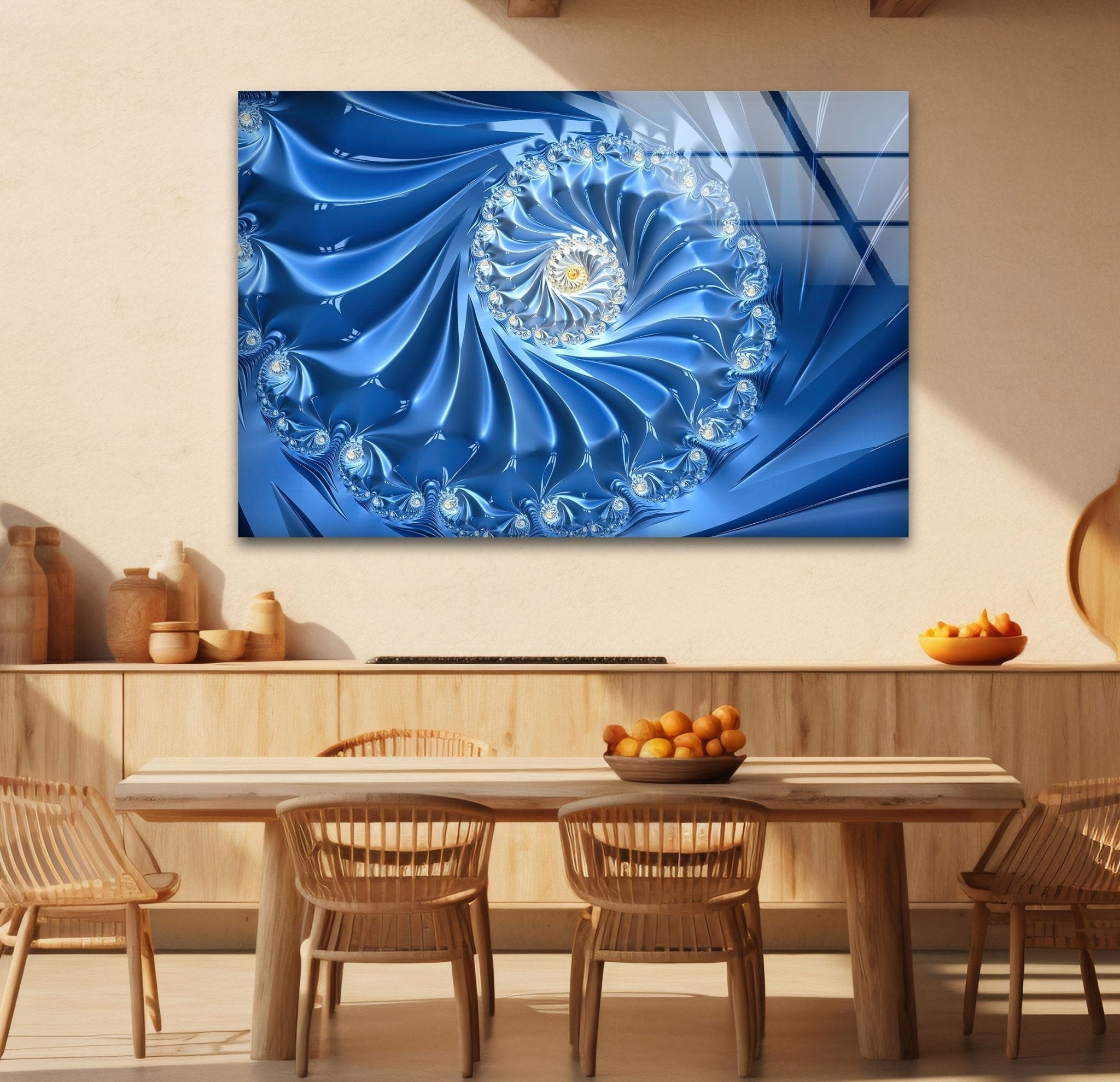 Abstract Blue Fractal Glass Wall Art - Handmade Modern Home Decor for Living Room, Bedroom & Office - Unique Swirl Design for Contemporary Interior Design