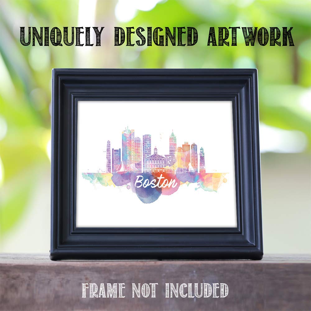 Boston Skyline Wall Art Print - Unframed 11x14 for Home & Office Decor