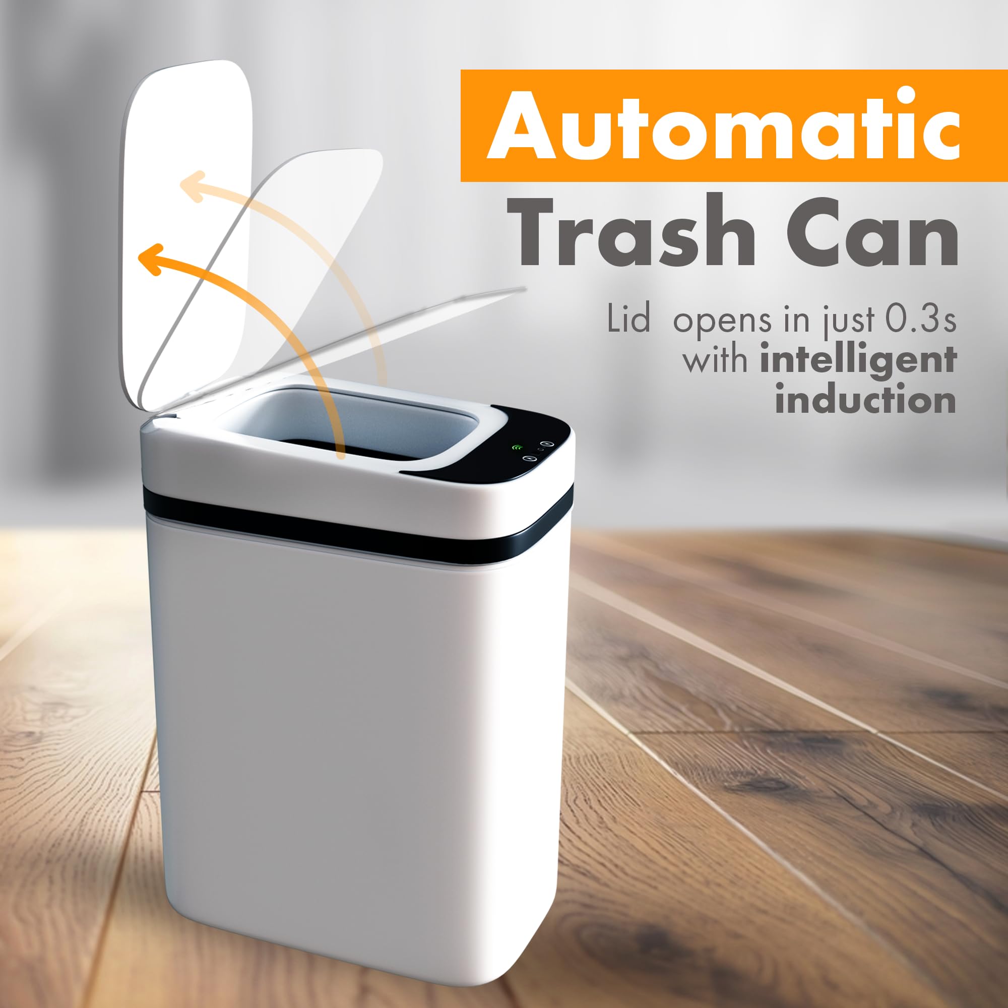 Loasil-H Automatic Motion Sensor Trash Can - 3 Gallon Smart Trash Bin with Anti-Bag Slip Lid for Bathroom, Bedroom, Office & Kitchen (12.6x9x6 Inches, White) | Hands-Free Waste Disposal for Hygiene & Convenience