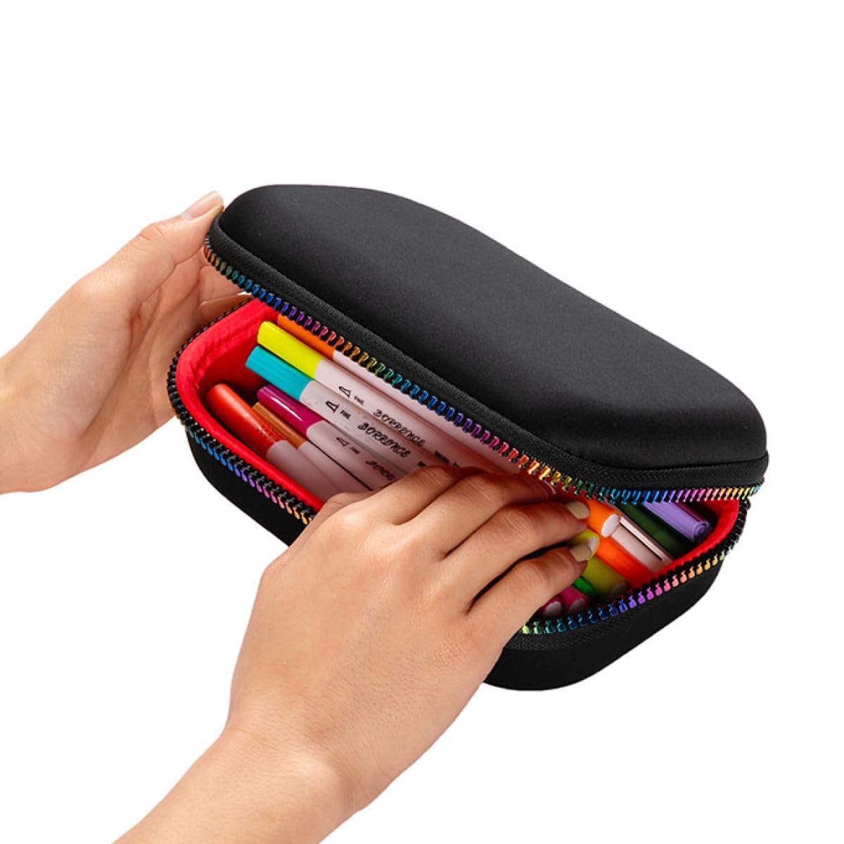 ZIPIT Black & Rainbow Pencil Case for Girls - Large Capacity School Pencil Box Organizer with Zipper | Perfect for School Supplies, Art Tools & Office Stationery Storage