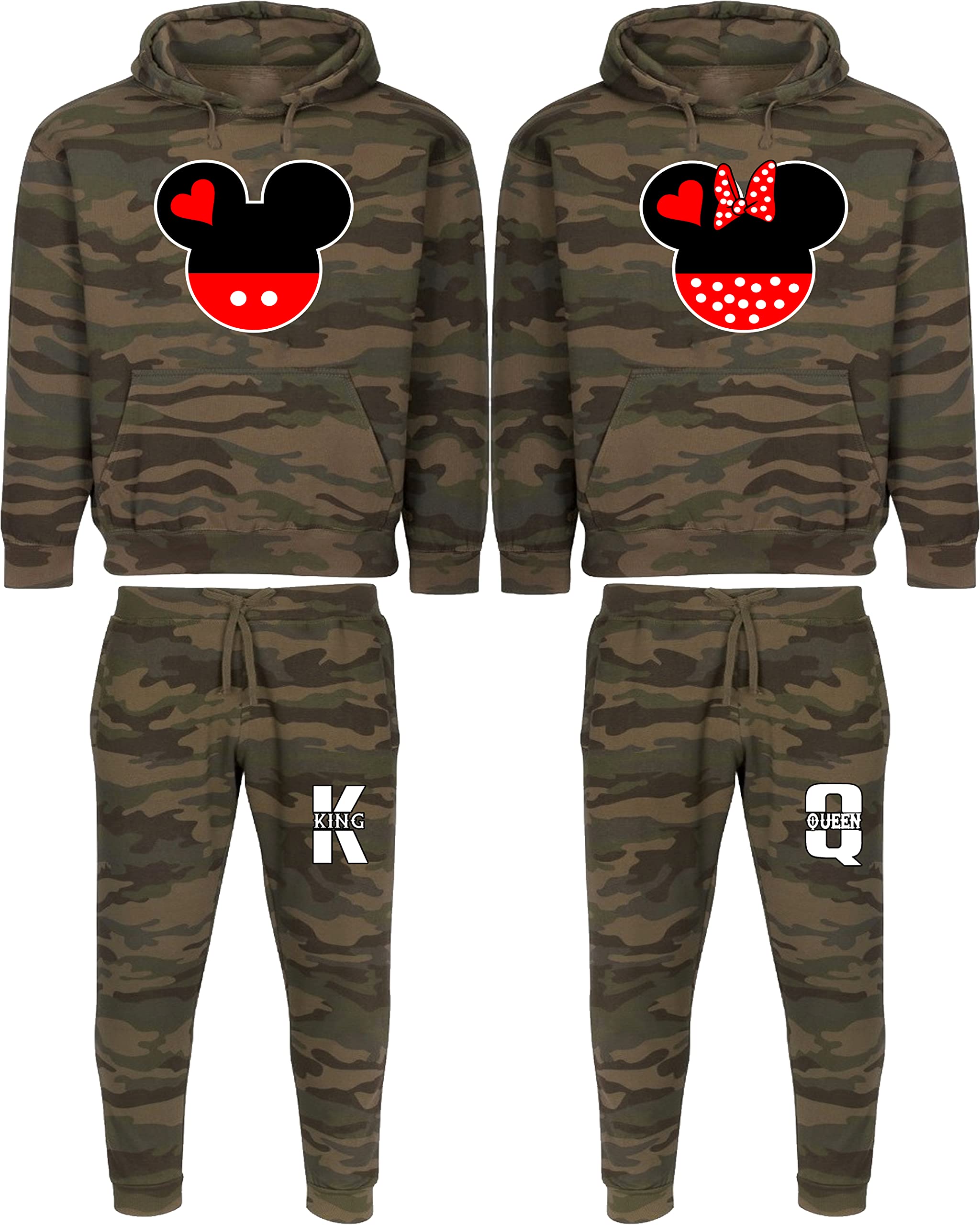 Disney King and Queen Matching Hoodies - Mickey and Minnie Couples Track Suits for Valentine's Day, Anniversary Gifts, and Family Outfits