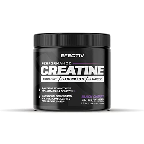 Efectiv Nutrition Performance Creatine Powder 300g - Black Cherry Flavor for Muscle Growth & Workout Recovery - Pre & Post Workout Supplement for Athletes & Gym Enthusiasts