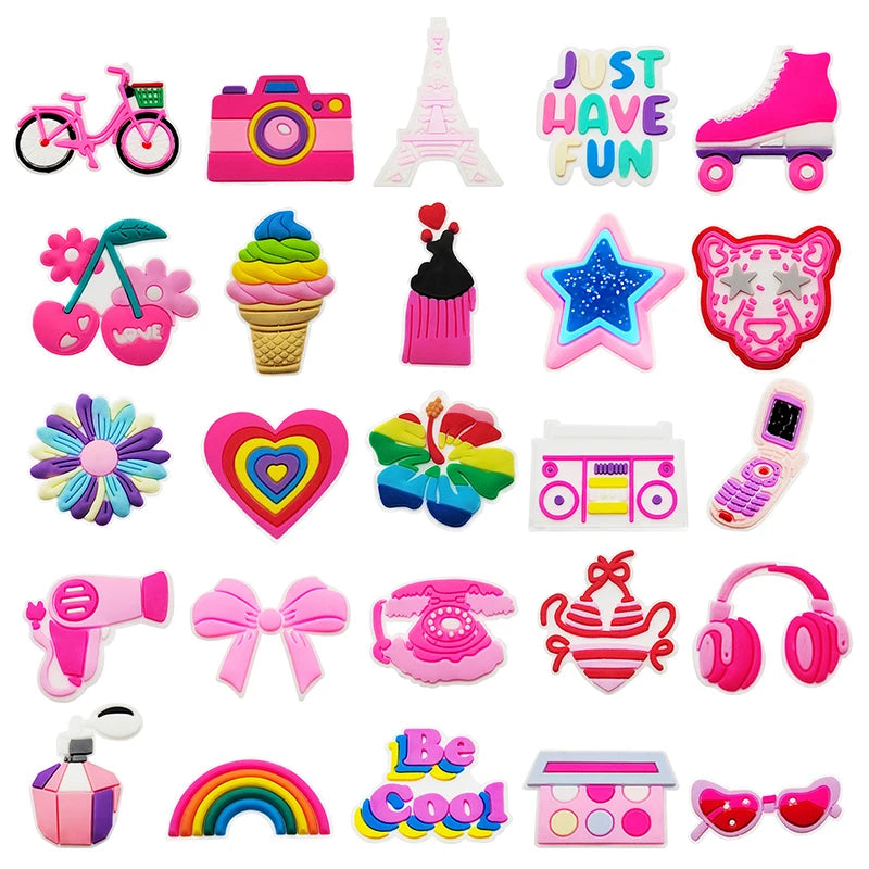 Pink Rainbow Flower Shoe Charms for Crocs - Cute Shoe Accessories & Decorations for Women & Girls - Perfect Gift for Sandals & Jibbitz - Great for Casual Wear, Beach Outfits & Summer Fashion