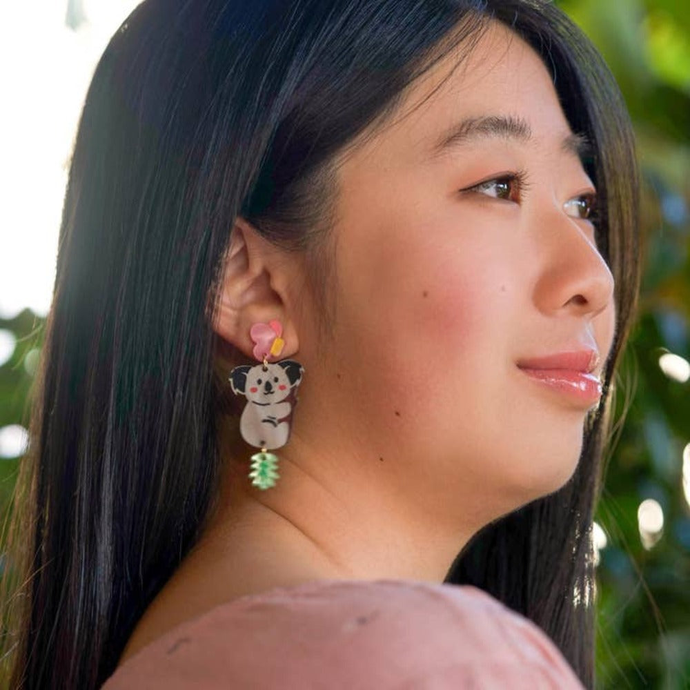 Cute Koala Acrylic Earrings for Women - Bobby the Koala Animal Stud Earrings - Perfect for Casual Wear, Gifts & Animal Lovers