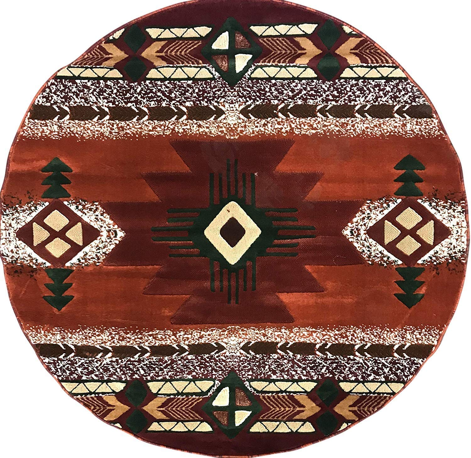 Authentic Southwest Native American Indian Orange Rust Area Rug - Handmade 7' X 7' Round Tribal Design #CR187 for Living Room, Bedroom & Boho Decor
