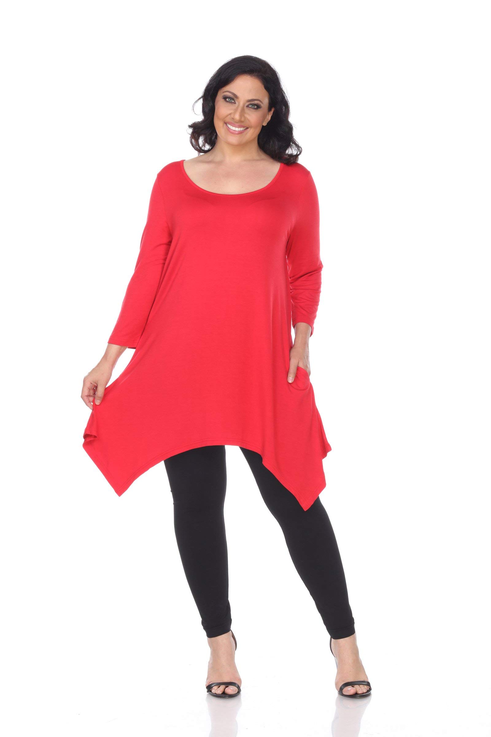 Plus Size Makayla Tunic Top for Women - Flattering Red Blouse with Long Sleeves | Perfect for Office Wear, Casual Outfits & Special Occasions