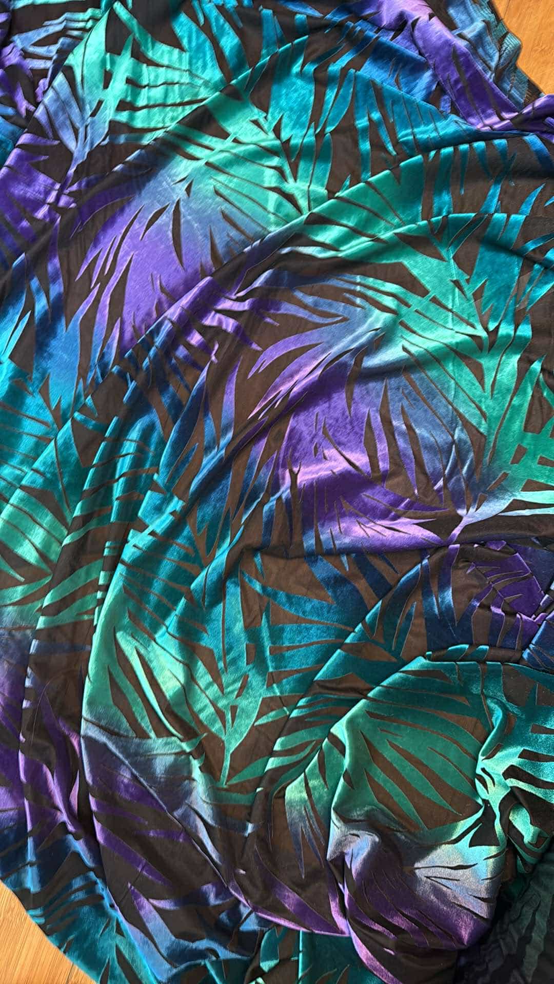 Teal Green Purple on Black Poly Spandex Velvet Burnout Fabric - 3 Yard Cut for DIY Dresses, Scarves & Home Decor