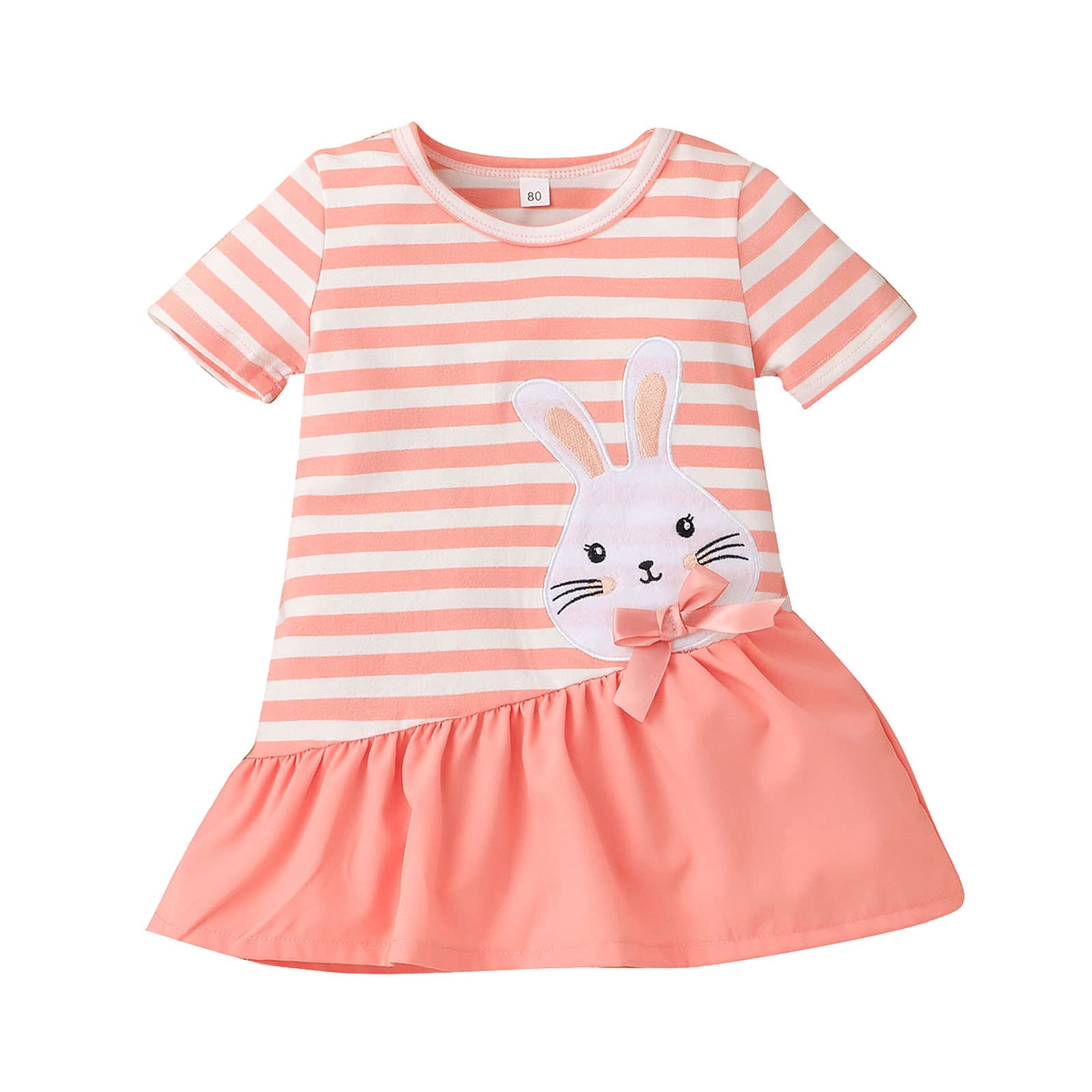 **Easter Bunny Floral Baby Dress for Girls - Short Sleeve Striped Cartoon Rabbit Printed Princess Dress - Perfect for Easter, Birthday Parties & Photo Shoots**