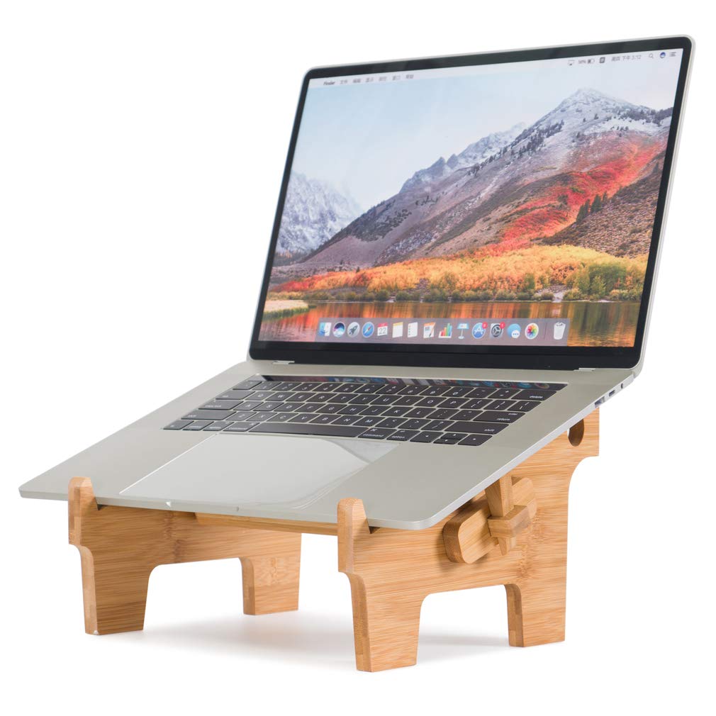 Ergonomic Bamboo Laptop Stand for 12-17 Inch MacBook Pro/Air, Dell, Acer | Foldable Wooden Notebook Riser Holder with Cooling Function | Perfect for Home Office, Desk Work, and Study