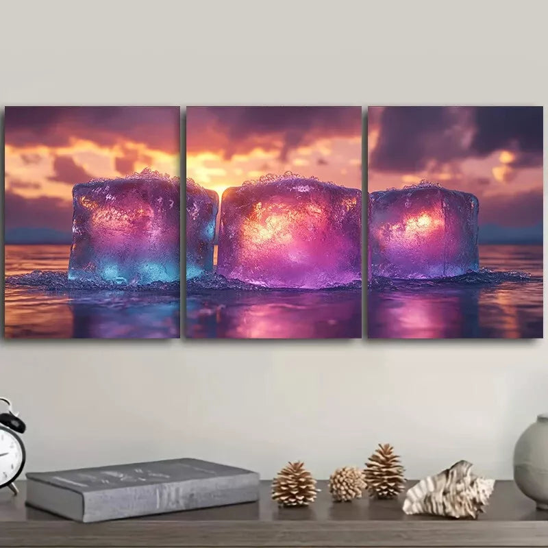 3-Piece Coastal Landscape Wall Art Set - Ice Cube Design Framed Canvas 40x60cm | High Quality Print | 100% Australian Made | Ready to Hang | Perfect for Living Room, Bedroom & Office Decor