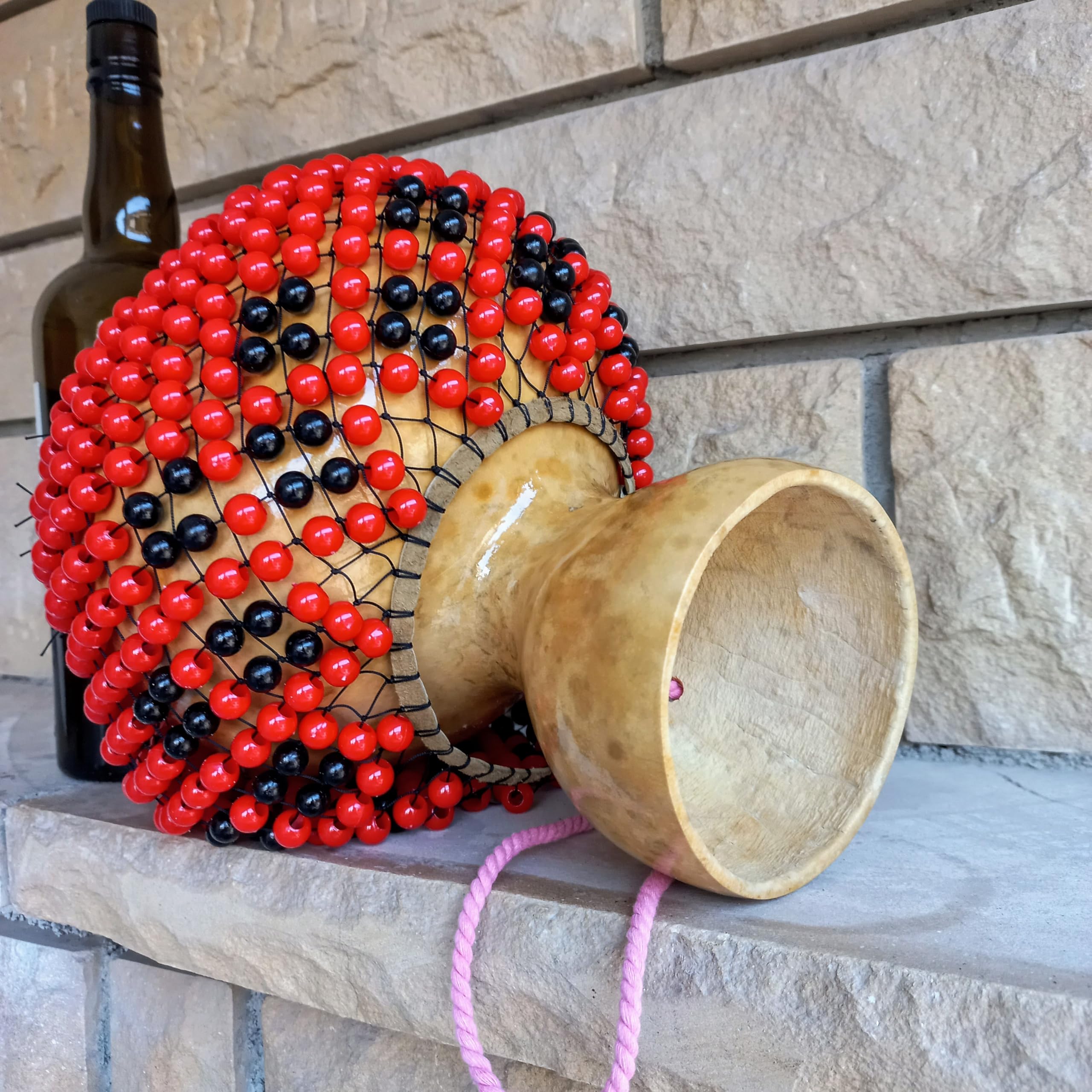 Black and Red Beaded Shekere - Authentic Latin Percussion Instrument for Musicians & Music Lovers - Perfect Rhythm Gift for Mother's Day, Birthdays & Special Occasions - Great for Live Performances, Music Classes & Home Decor