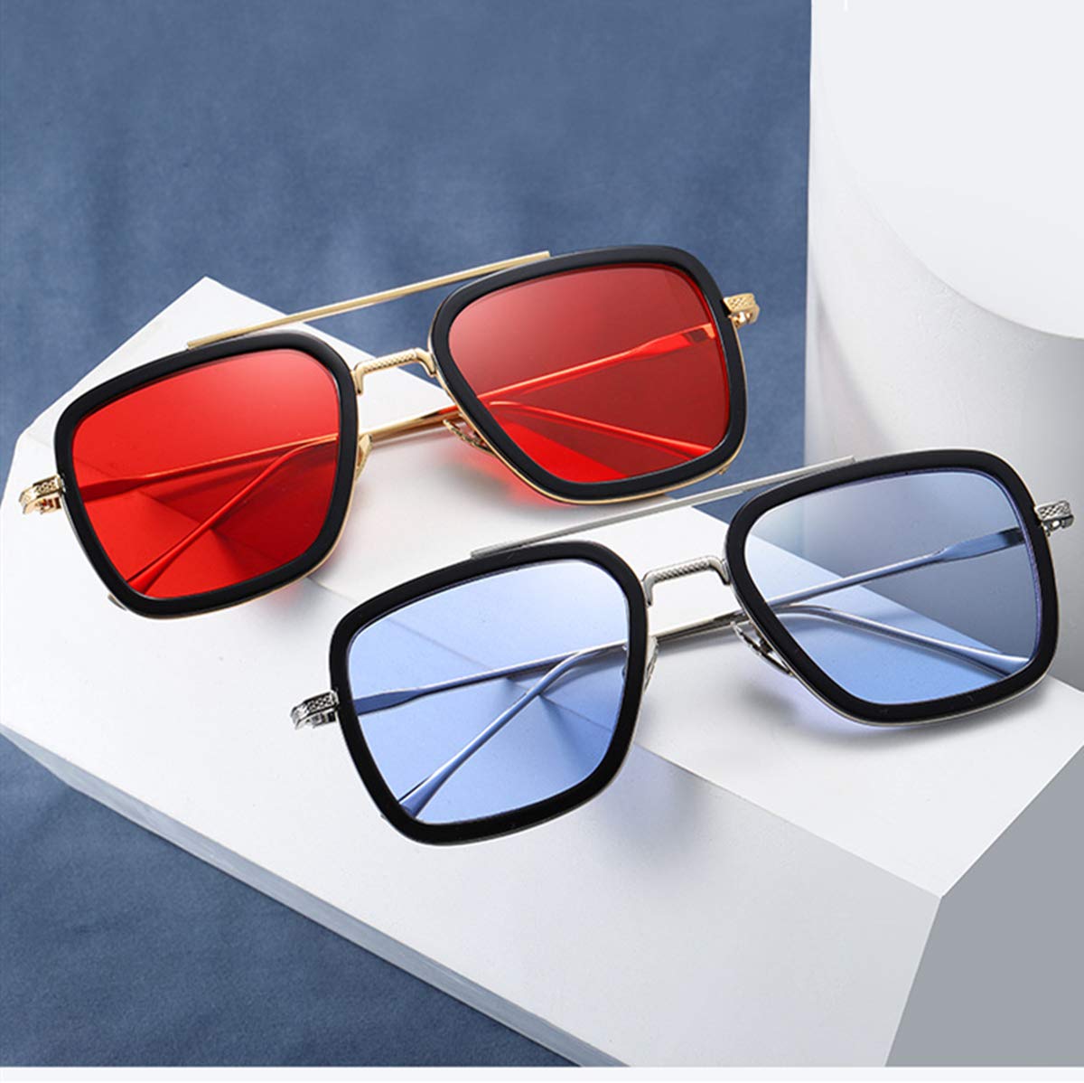 Tony Stark Sunglasses for Men & Women - Vintage Square Metal Frame Iron Man & Spider-Man Style Eyeglasses - Perfect for Cosplay, Halloween, and Superhero Fans