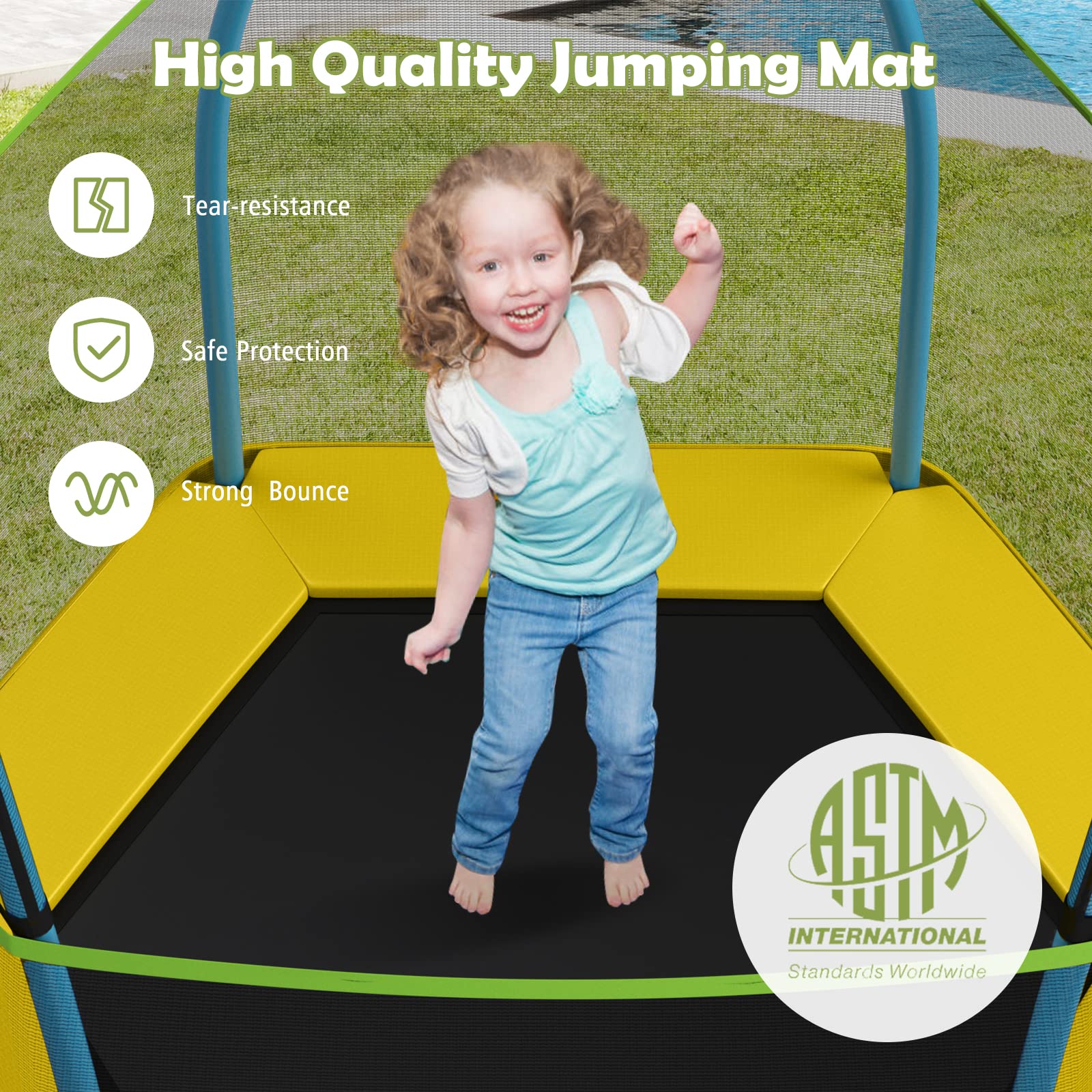 Giantex 7 Ft Trampoline for Kids with Safety Net - Heavy Duty Steel Frame Toddler Trampoline for Indoor & Outdoor Use - Perfect Gift for Boys & Girls Ages 3-8 - Backyard, Playroom, Birthday Party Fun