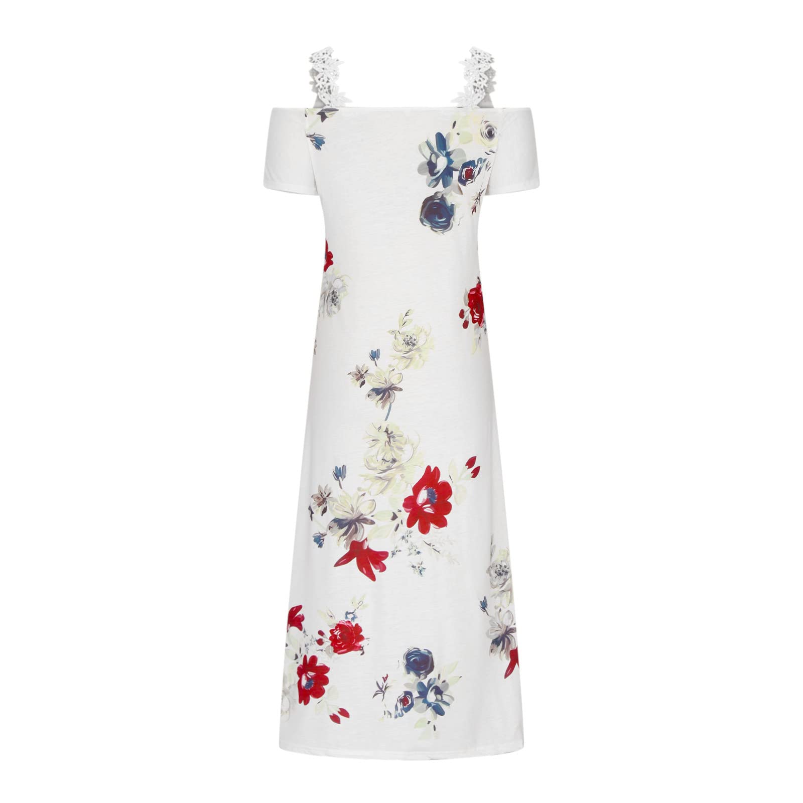 Women's Floral Maxi Dress - Sexy V-Neck Lace Strap Cold Shoulder Sundress for Beach Vacation & Summer Outings
