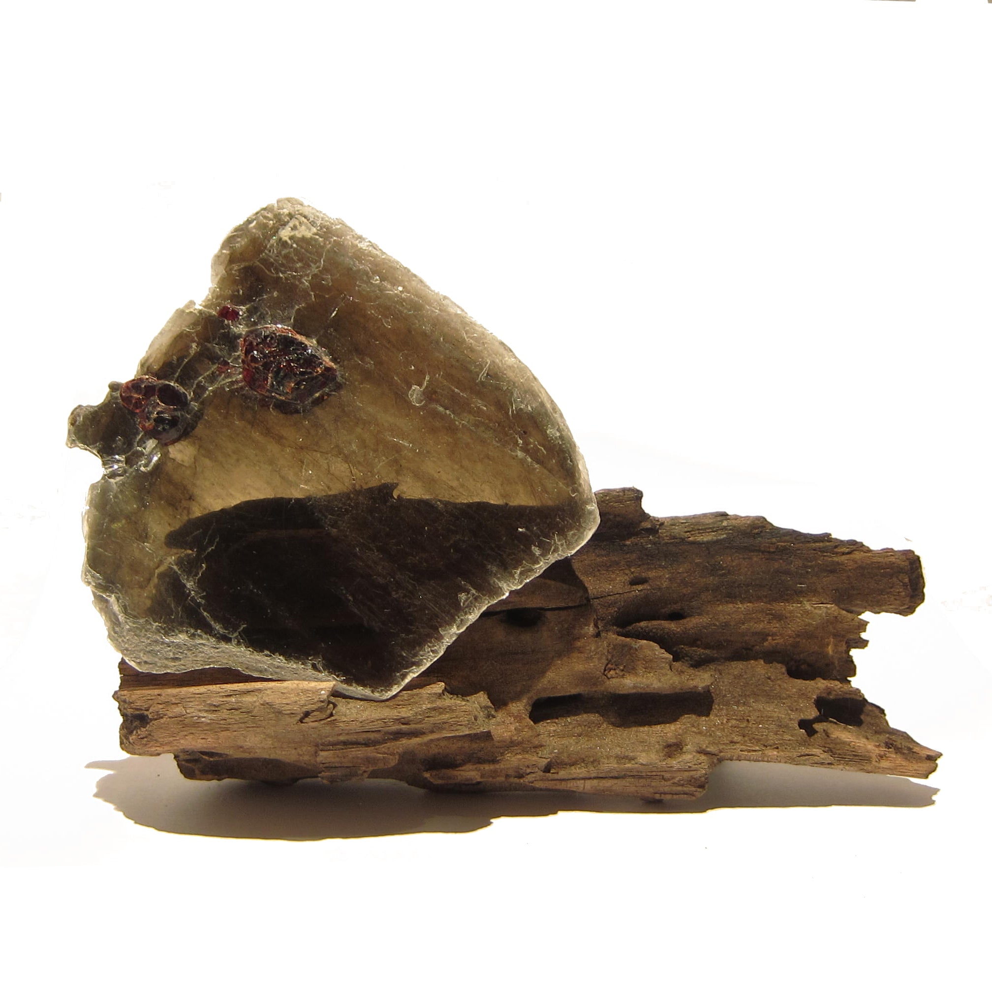 Natural Garnet Mineral Gemstone Specimen in Mica Crystal on Wood Stand - Perfect for Mineral Collection, Home Decor & Healing Crystal Display